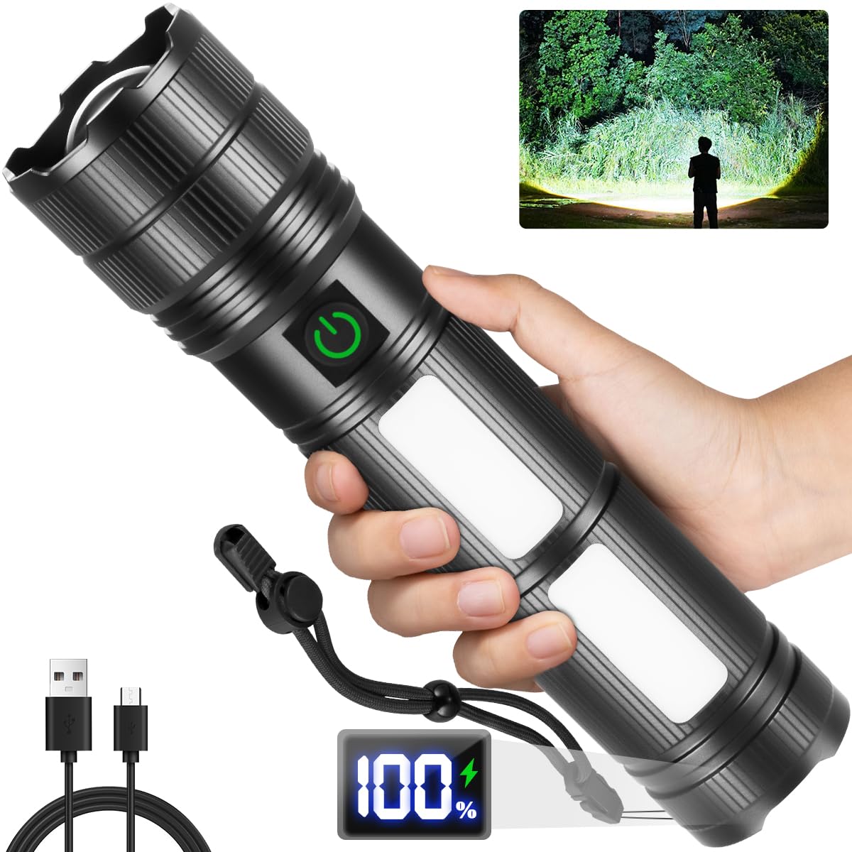 Large Size & High Powered Flashlight, Flashlights High Lumens 1000000, Super Bright Flashlight, Rechargeable Flashlights Led, Ad