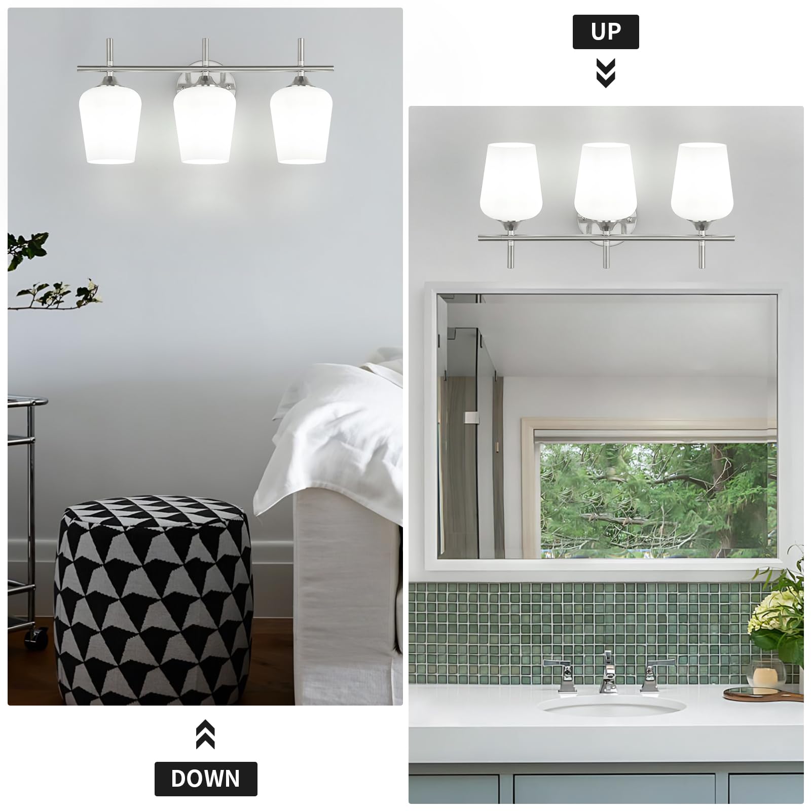 foucasal Bathroom Light Fixtures 3-Light Brushed Nickel with Milk Glass Shade, Modern Vanity Wall Light