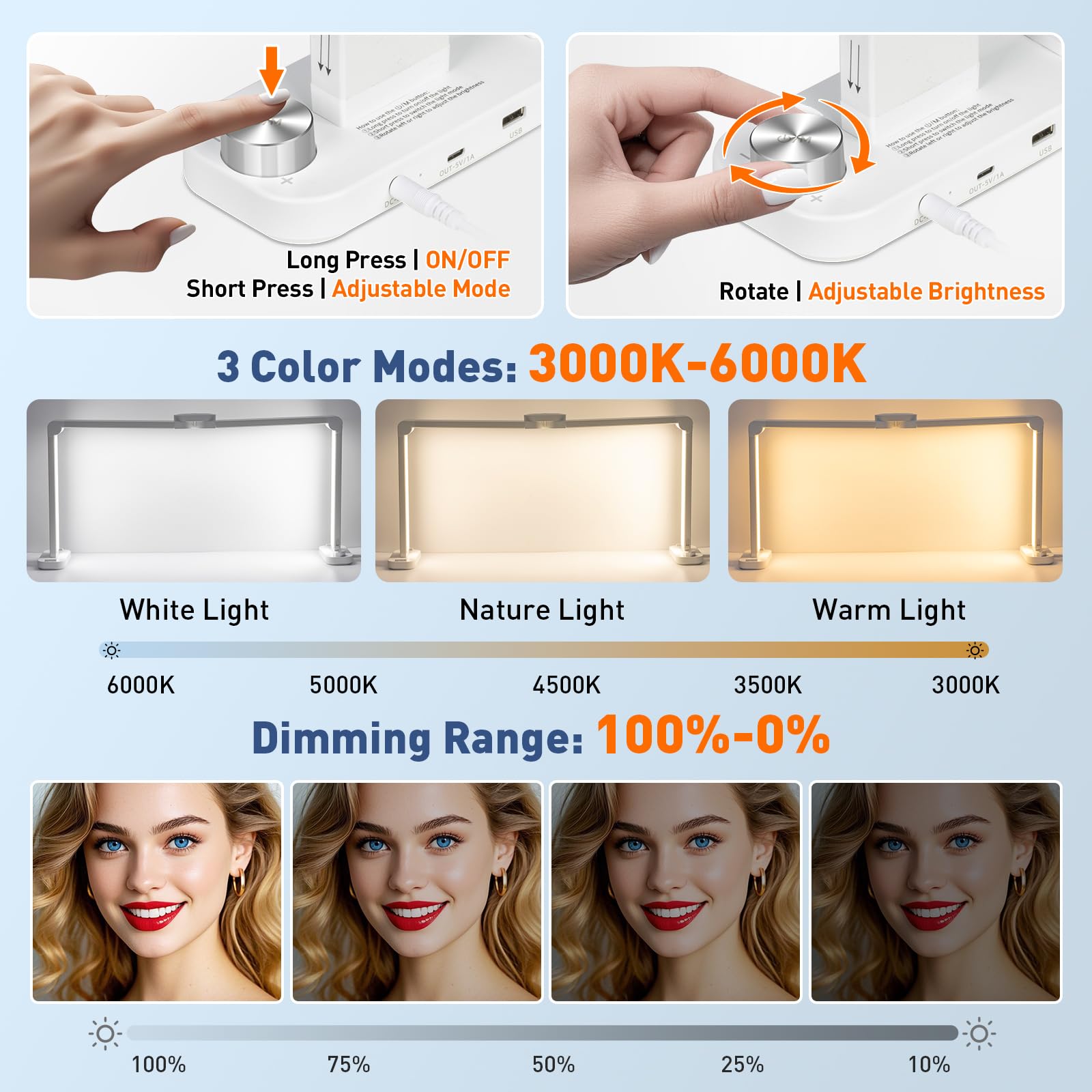 Kirkas 34Inch Large Half Moon Light For Nail Tech, 456 Leds 3 Color Modes Infinitely Knob Arch Light With Phone Holder Charging