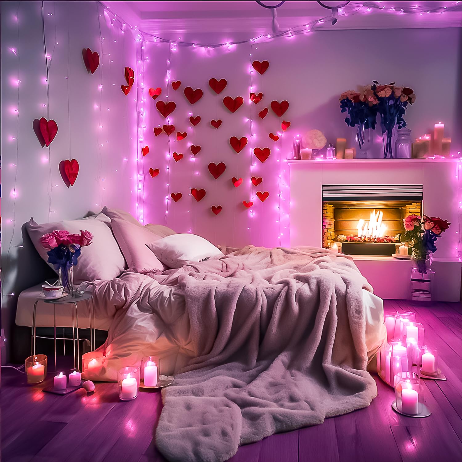 Pink String Lights Plug In - 200 Led Pink Christmas Lights Outdoor Waterproof, 66Ft Extendable Clear Wire Pink Lights For Valent