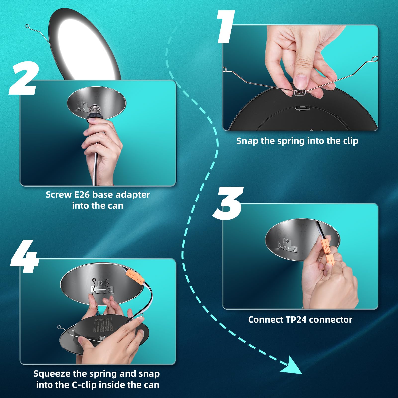 FREELICHT 6 Inch Dimmable LED Recessed Lighting - 6 Pack, Selectable 2700K-6000K, 1000LM, Black, ETL