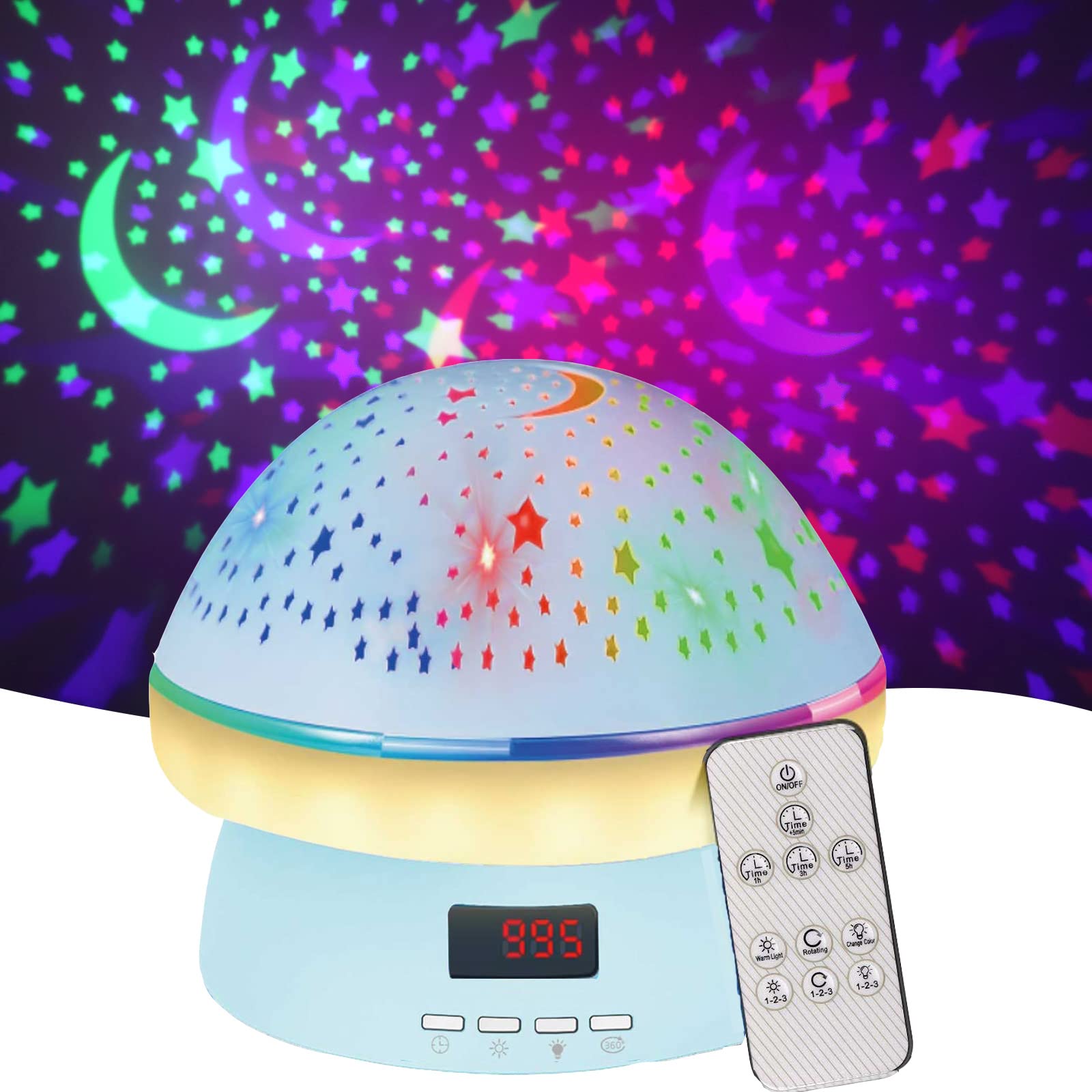 Remote Control and Timer Design Starry Sky Rotating Star Projector Night Light,16 Colorful Projector Light Dimmable LED Bedside