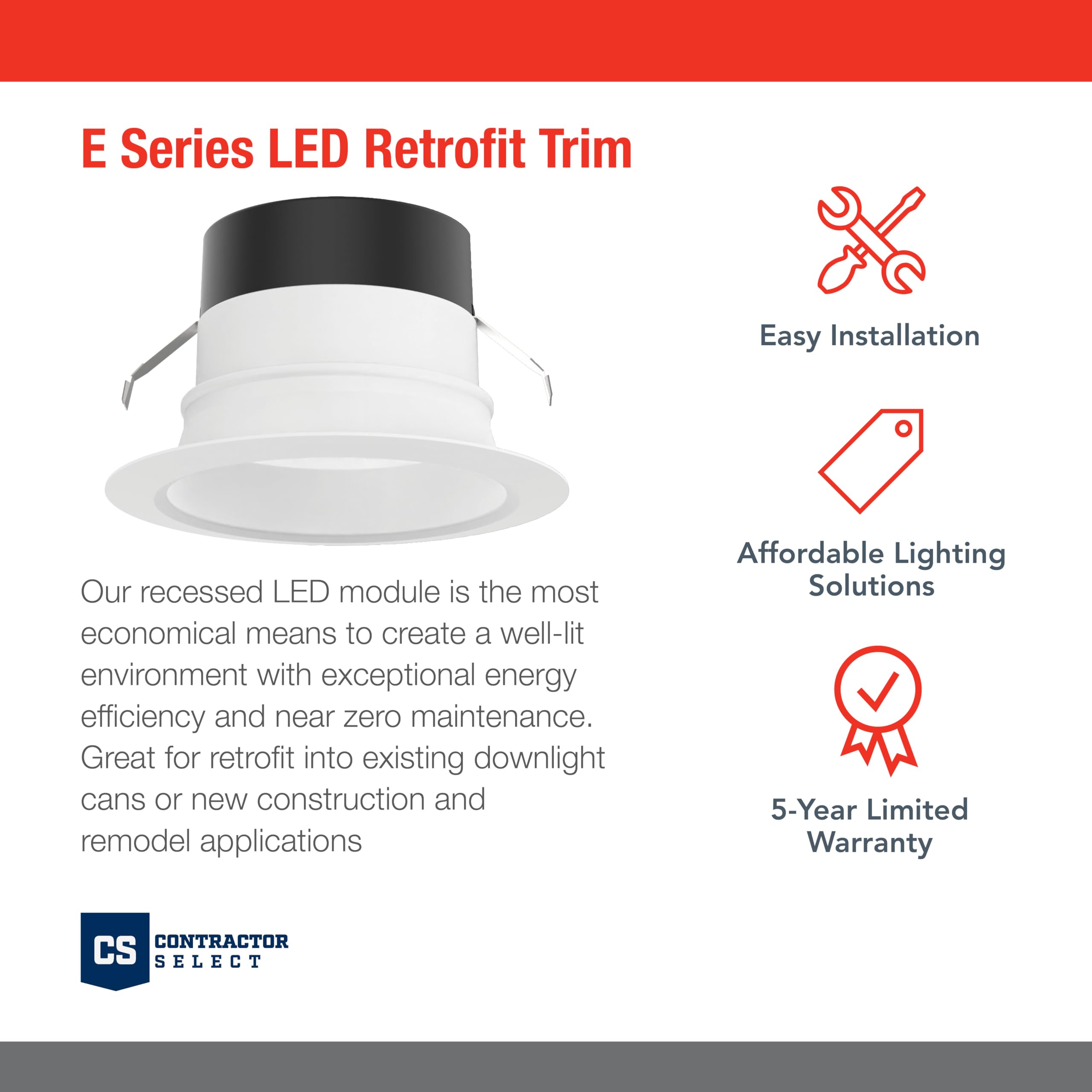 Juno E-Series Smooth Retrofit Downlight, 5Cct Switchable (27K, 30K, 35K, 40K, 50K), 90+ Cri, 4-Inch, White