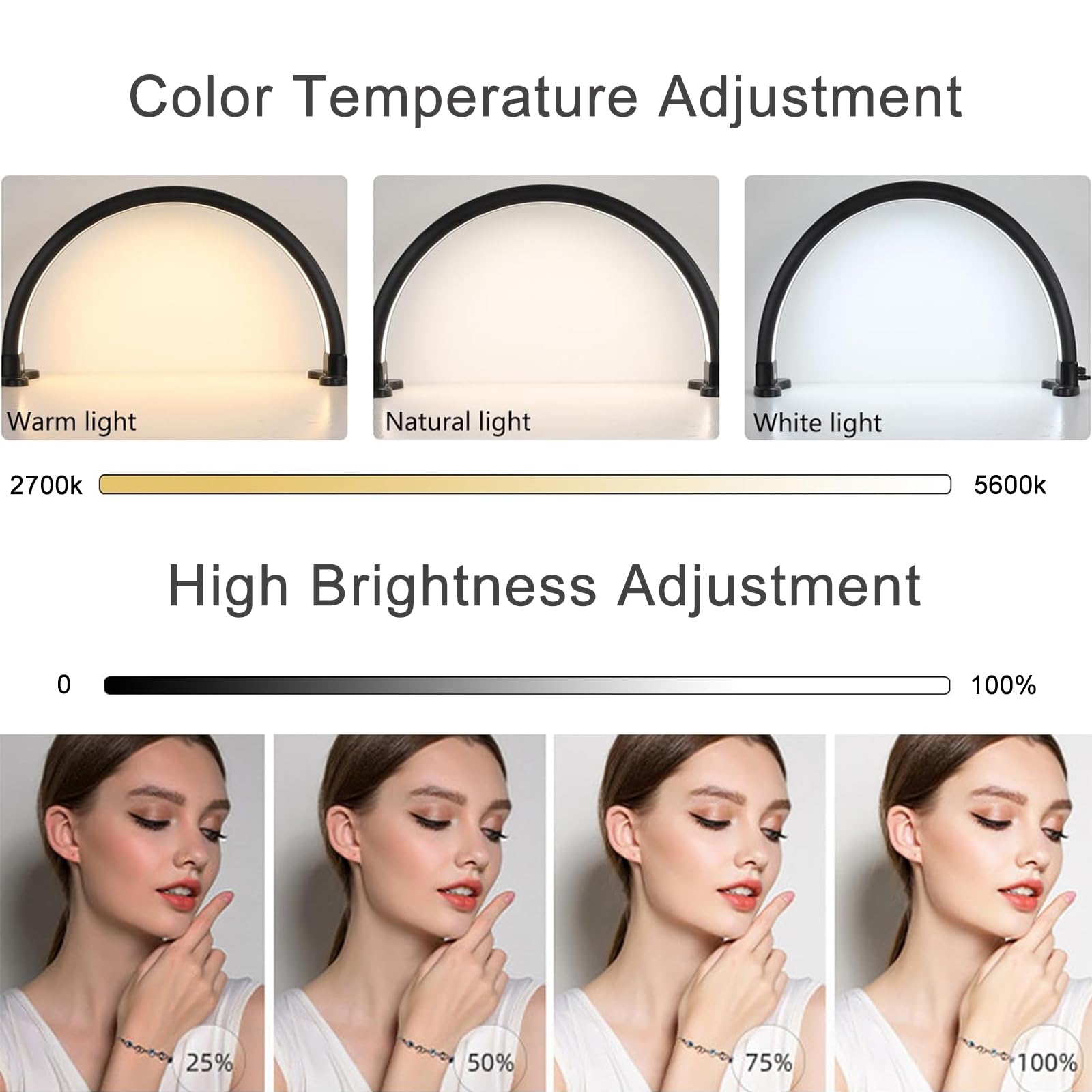 Ciyebst Half Moon Light With Phone Holder, 29 In 48W Nail Desk Lamp, Lash Light For Eyelash Tech, Makeup, Tattoo, Spa, Salon, Na