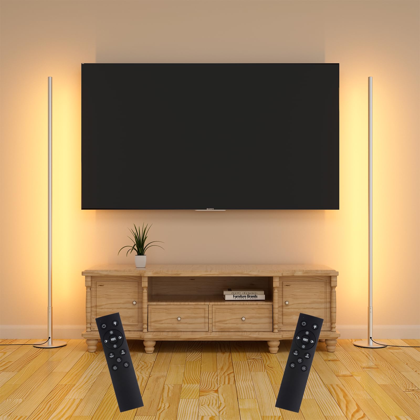 Marlrin Minimalist Corner Floor Lamp 2-Pack, 2700K-6500K Dimmable With Remote Control, 57.8'' Metal Slim Ambient Standing Led Li