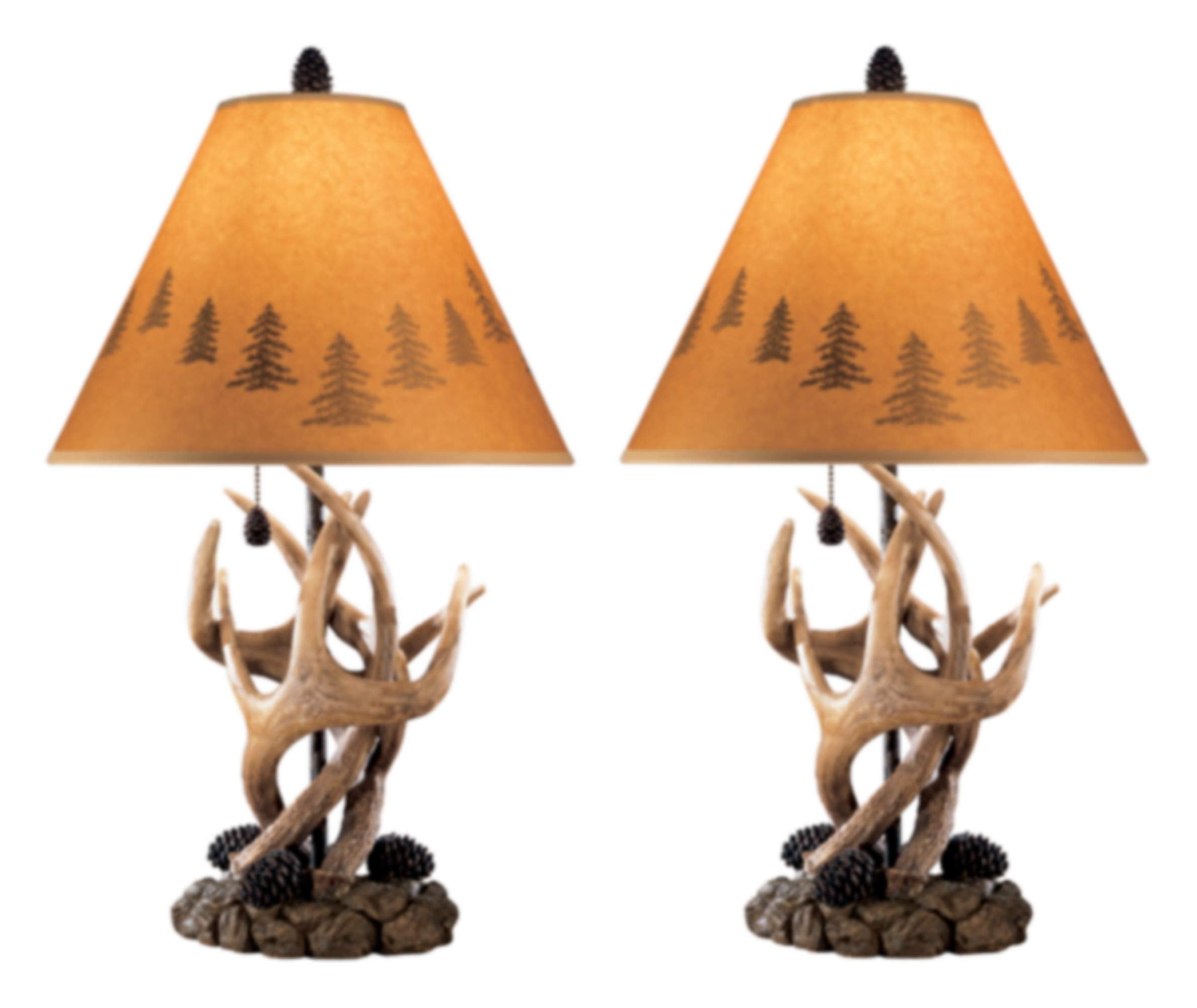 Signature Design by Ashley Antler Lamp Set, 2 Count, Brown, Wood/Metal, 18inW x 12inD x 26.25inH, Model L316984