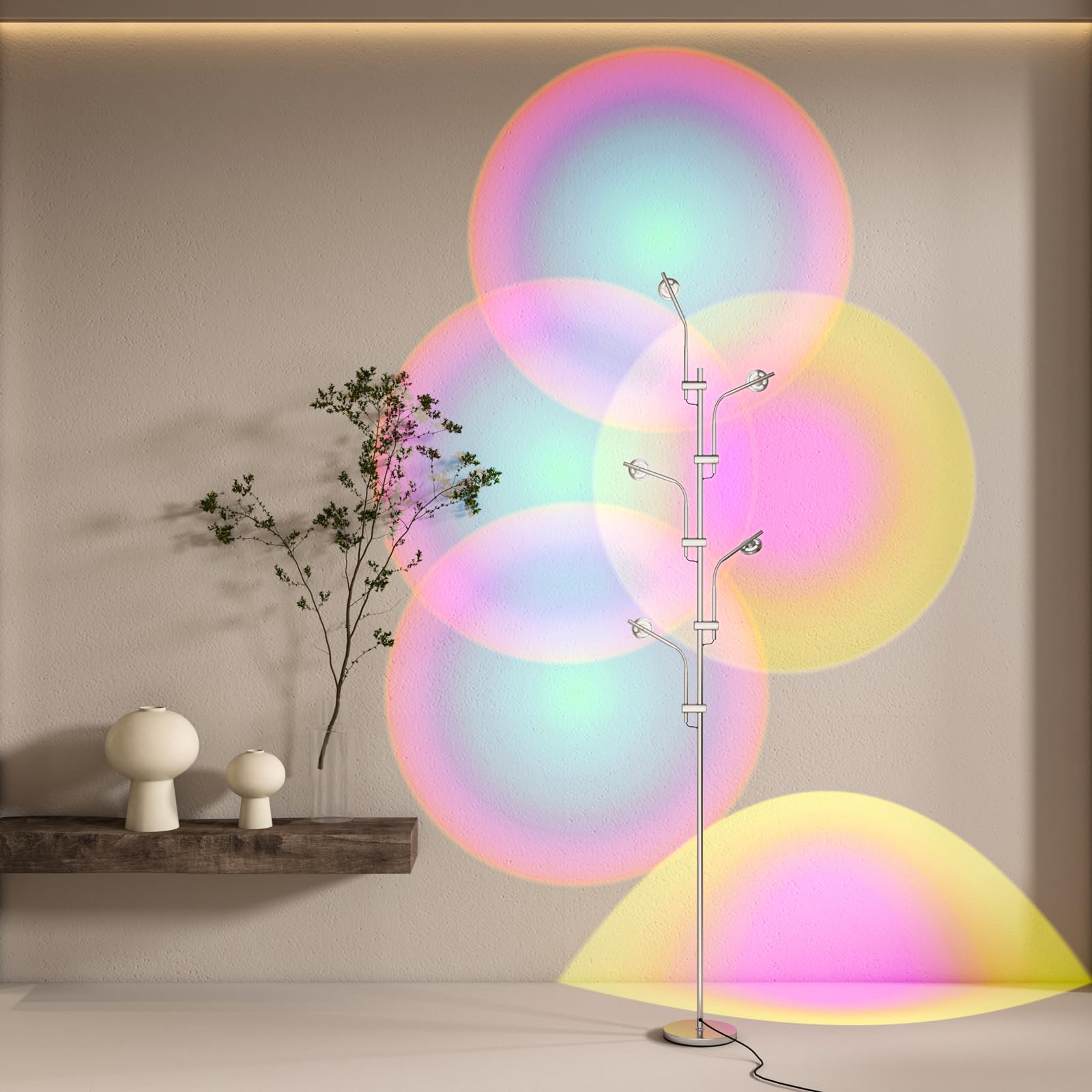 Tacahe Rgbw Halo Projector Floor Lamp - 4000K Led With Replaceable Color Filters - Light And Shadow Mood Light - Multi-Head Ambi