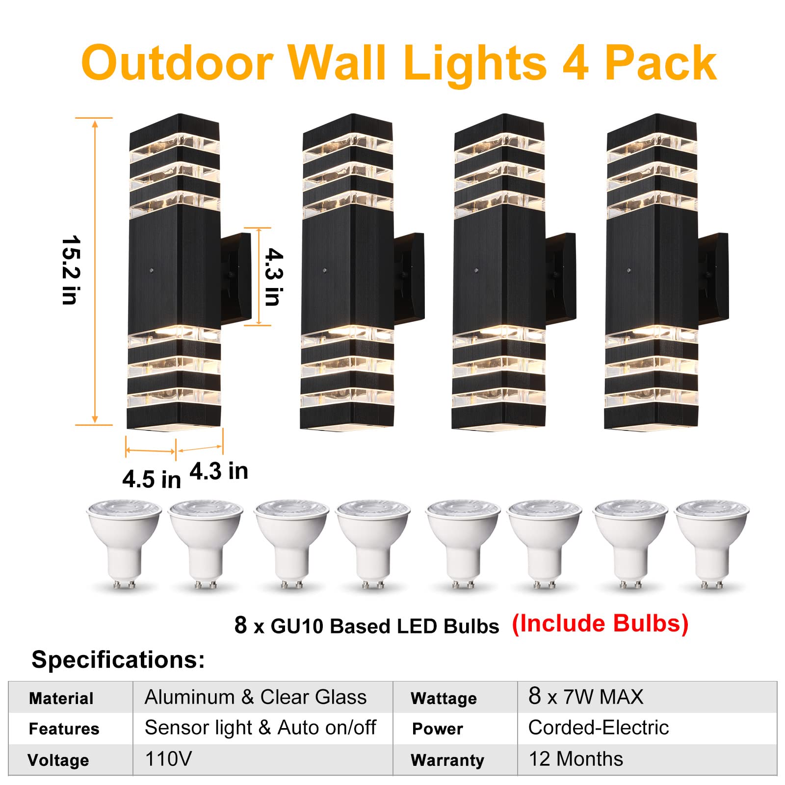 BOXCUPIN Outdoor Wall Light Fixture 4 Pack, Up and Down Aluminum Waterproof Sconces, Model BXOWLS9, 3 Layers-4 Pack