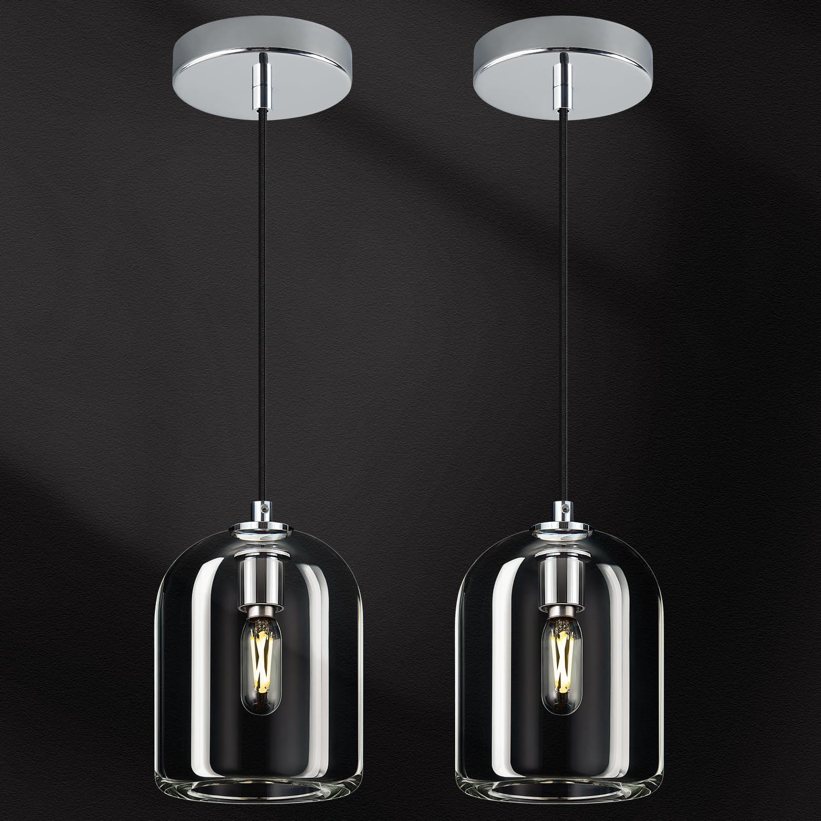 LBSQJ Modern Chrome Pendant Lights Kitchen Island Ceiling Chandelier Indoor Crystal Hanging Light Fixtures for Dining Room Kitchen Living Room Bedroom(2Pack)