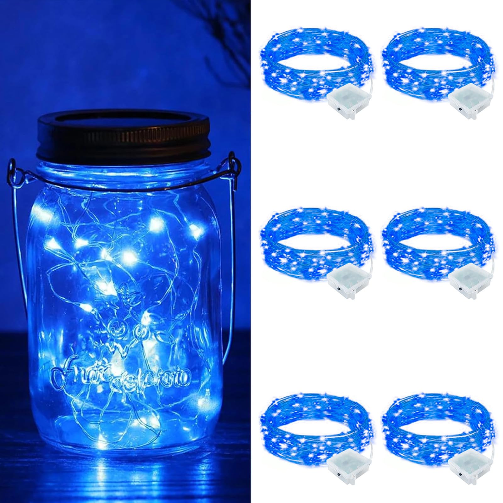ZGWJ 6 Pack Fairy Lights Battery Operated with Remote  7ft 20LED Mini Fairy String Lights with Timer 8 Modes Waterproof for Halloween Christmas Tree DIY  Parties  Bedroom Decorations Blue