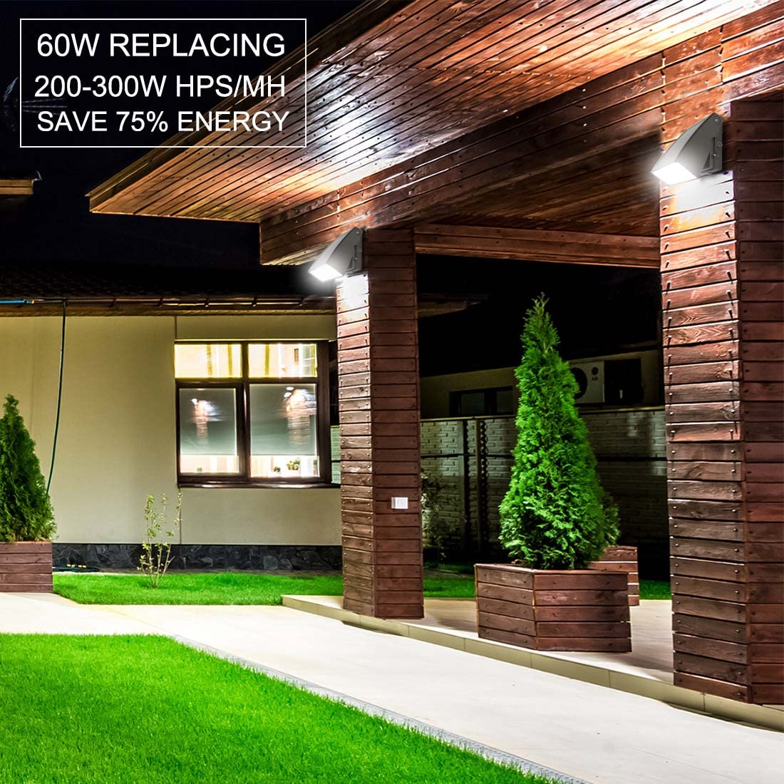 Dakason (2 Pack) 60W Led Wall Pack, Dusk-To-Dawn Photocell, Adjustable Head, Full Cut-Off Security Light, 5000K 6600Lm Replaces