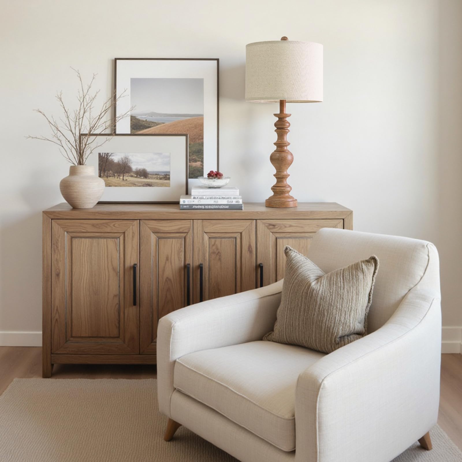 Bobomomo 27  Light Brown Table Lamps Set Of 2  Large Farmhouse Resin Lamps With Linen Shades  Rustic Vintage Lamps For Living Room  Bedroom  Console Table Or Entryway Home Lighting