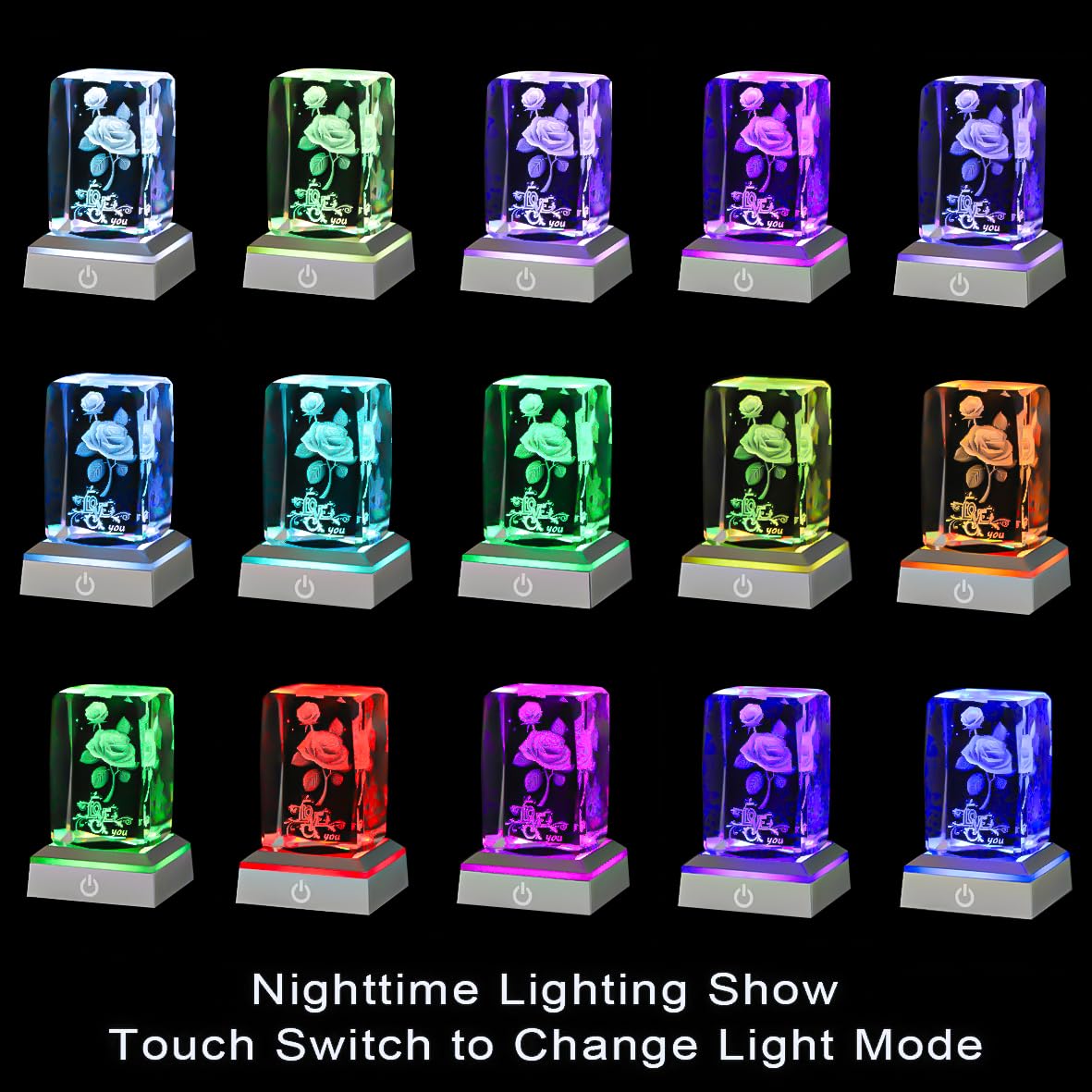 hochance 3D Rose Crystal Nightlight - Multicolor, Model Rose3, Size A-Rose3