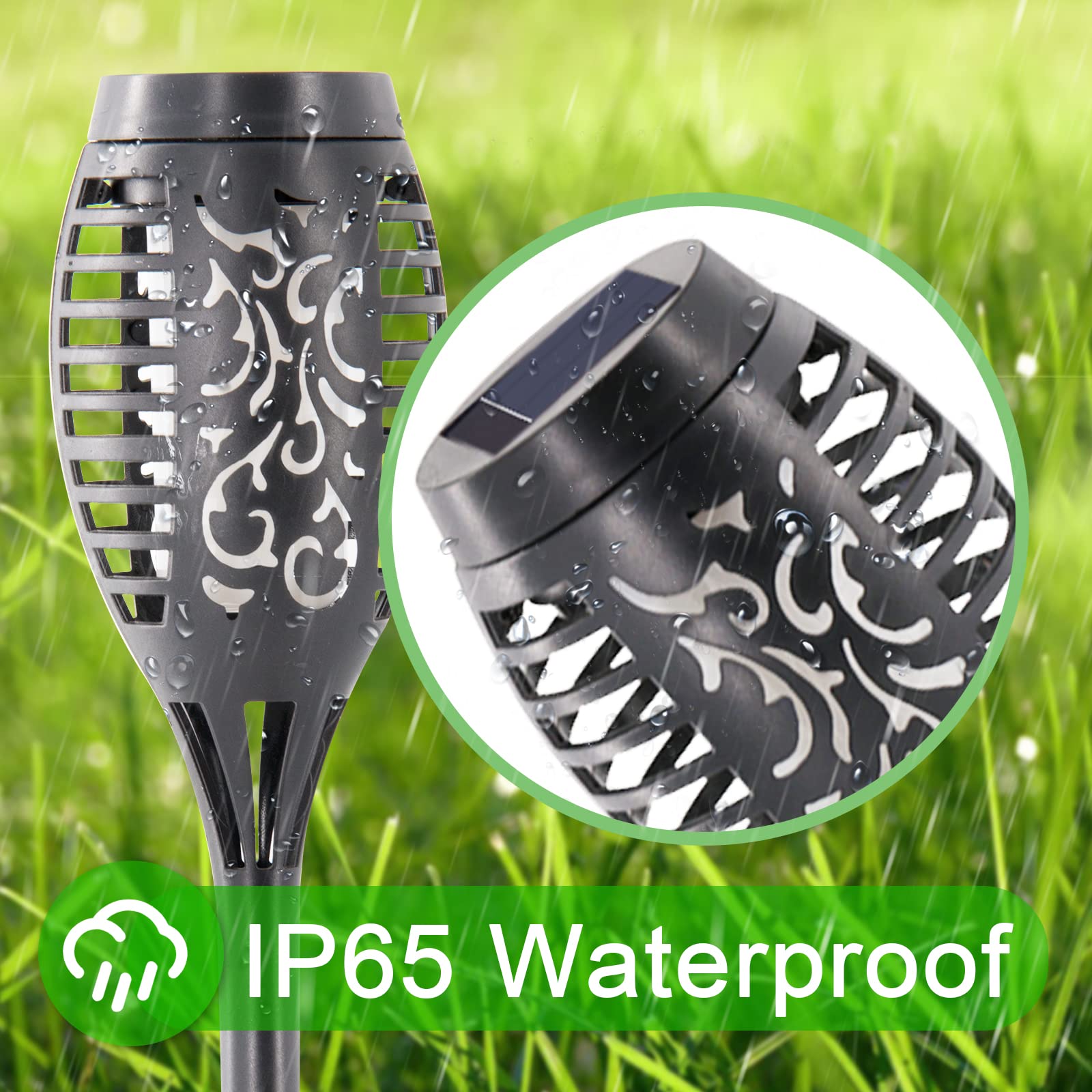 COCOMOX Solar Torch Lights 8 Pack, 12 LED Waterproof Mini Tiki Torches, Blue, Outdoor Halloween Decorations, Dusk to Dawn Auto On/Off