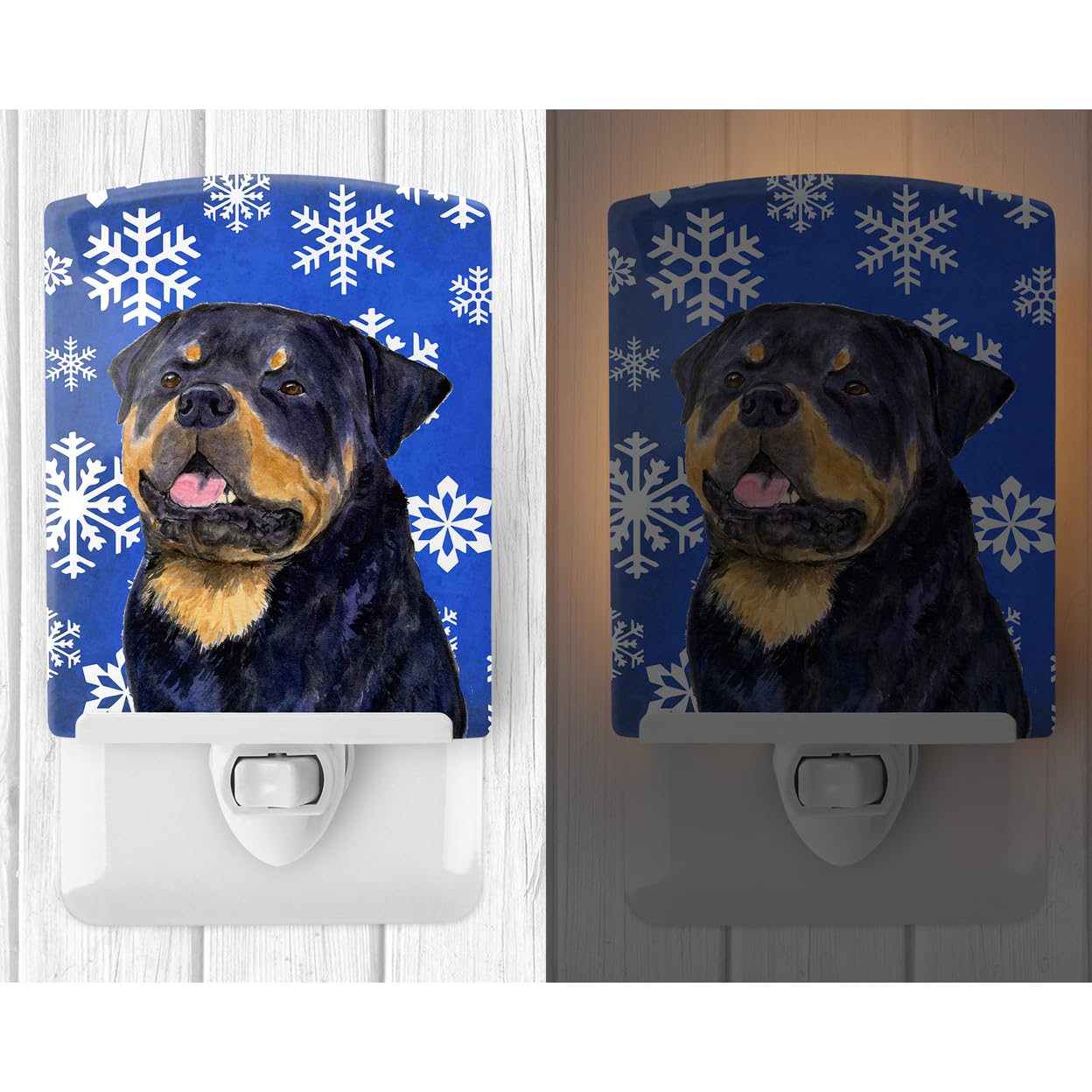 Carolines Treasures Ceramic Night Light Rottweiler Holiday 6x4x3in Multicolor Model SS4662CNL UL-Certified for Bedroom, Bathroom, Nursery