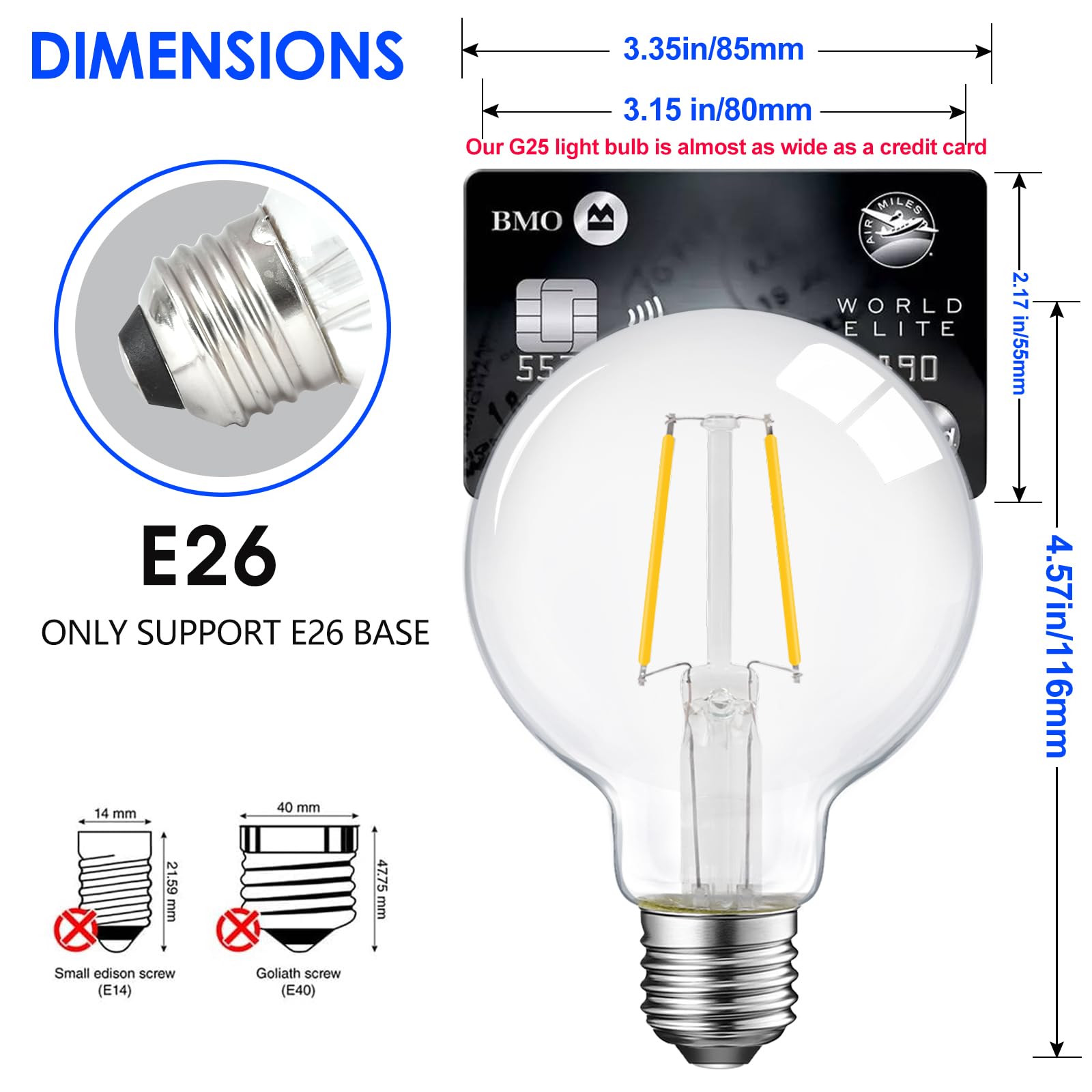 Energetic Smarter Lighting Dimmable Led Edison Light Bulb, G25 (G80) Globe Bulb, 60W Equivalent, 3000K Warm White, Christmas Lig