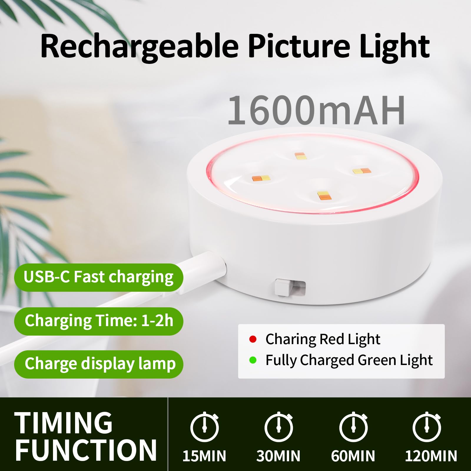 Tututry Picture Lights, Metal Wall Lights with Remote, 3 Lighting Modes, Rechargeable, White, 3Pack, Model QBHD001