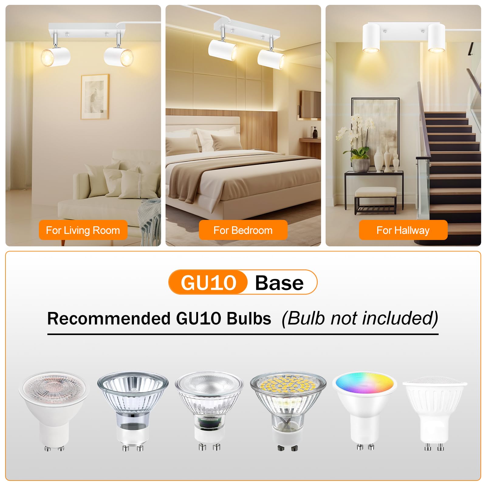 Auquee 2 Light Track Lighting Kit,White 2 Way Flexible Plug In Ceiling Spotlight,Industrial Led Wall Light For Kitchen Cabinet G