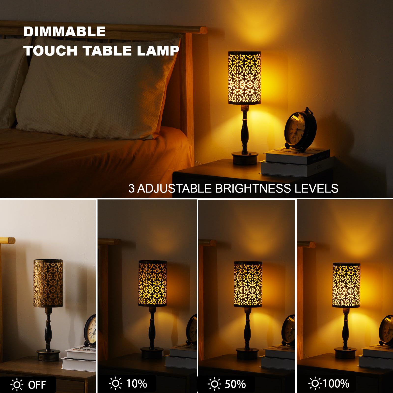 UMEXUS LED Cordless Table Lamp, Touch Dimmer, Small Bronze Metal, Model 17721M3, Vintage Style for Home and Outdoor Use