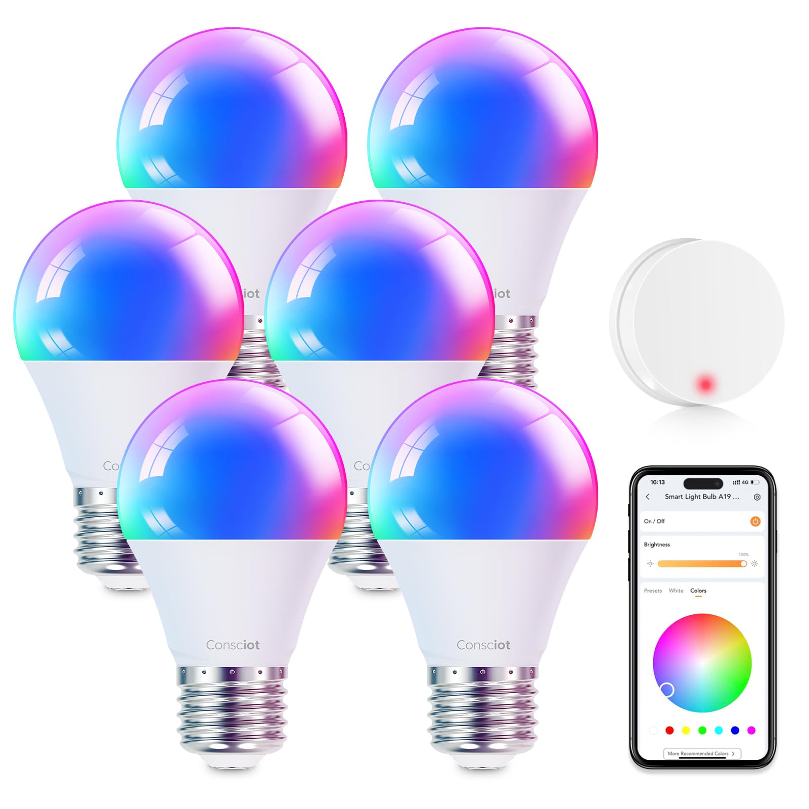 Consciot Smart Light Bulbs With Remote Control, Led Light Bulb That Works With Alexa & Google Home, Color Changing Light Bulb, A