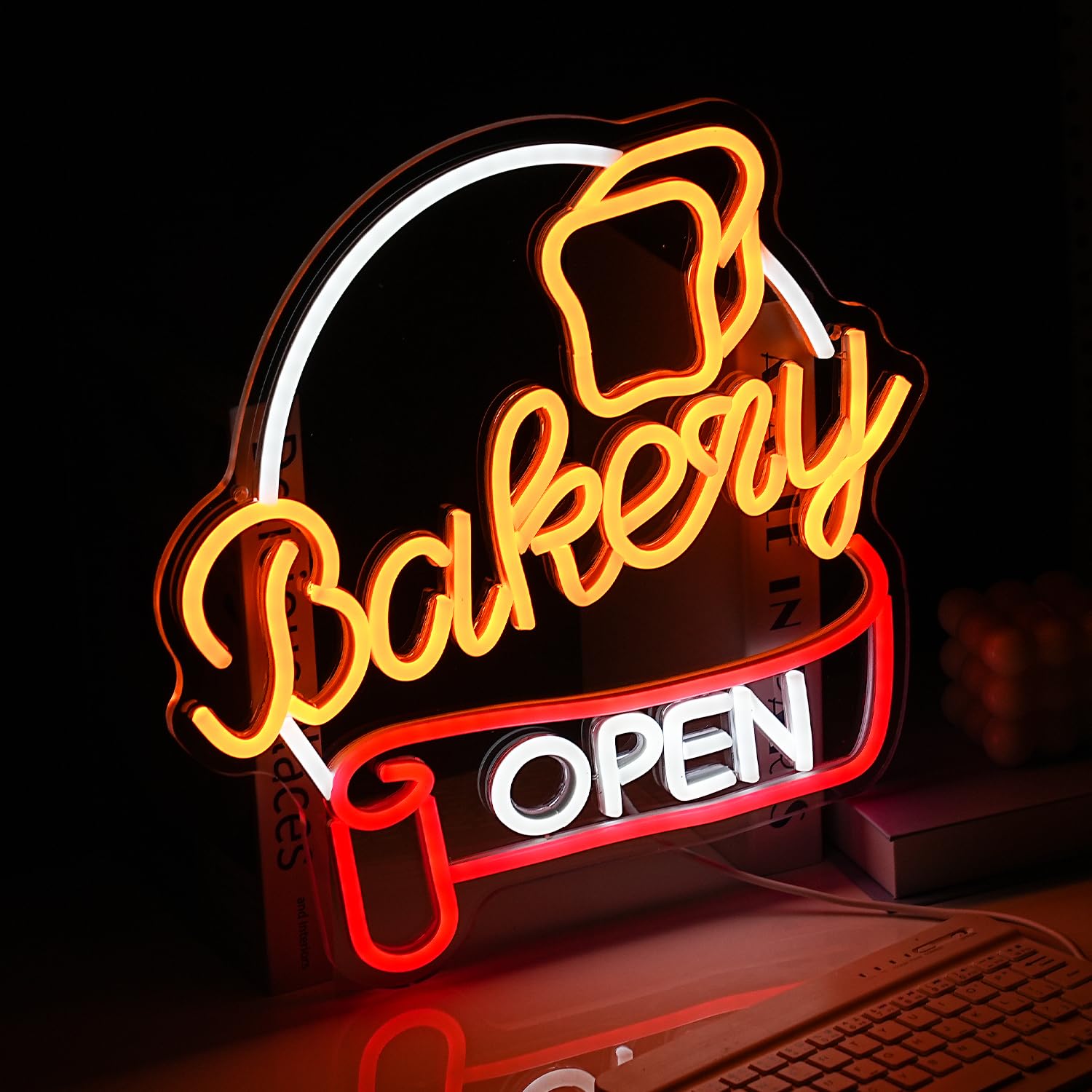 Liuozhtea Dimmable Bakery Open Neon Sign Usb Open Light Up Sign For Wall Decor Brighter Led Bakery Open Neon Light For Bakery Cake Shop Dessert House Business Decor(12.8 * 12.8 In)