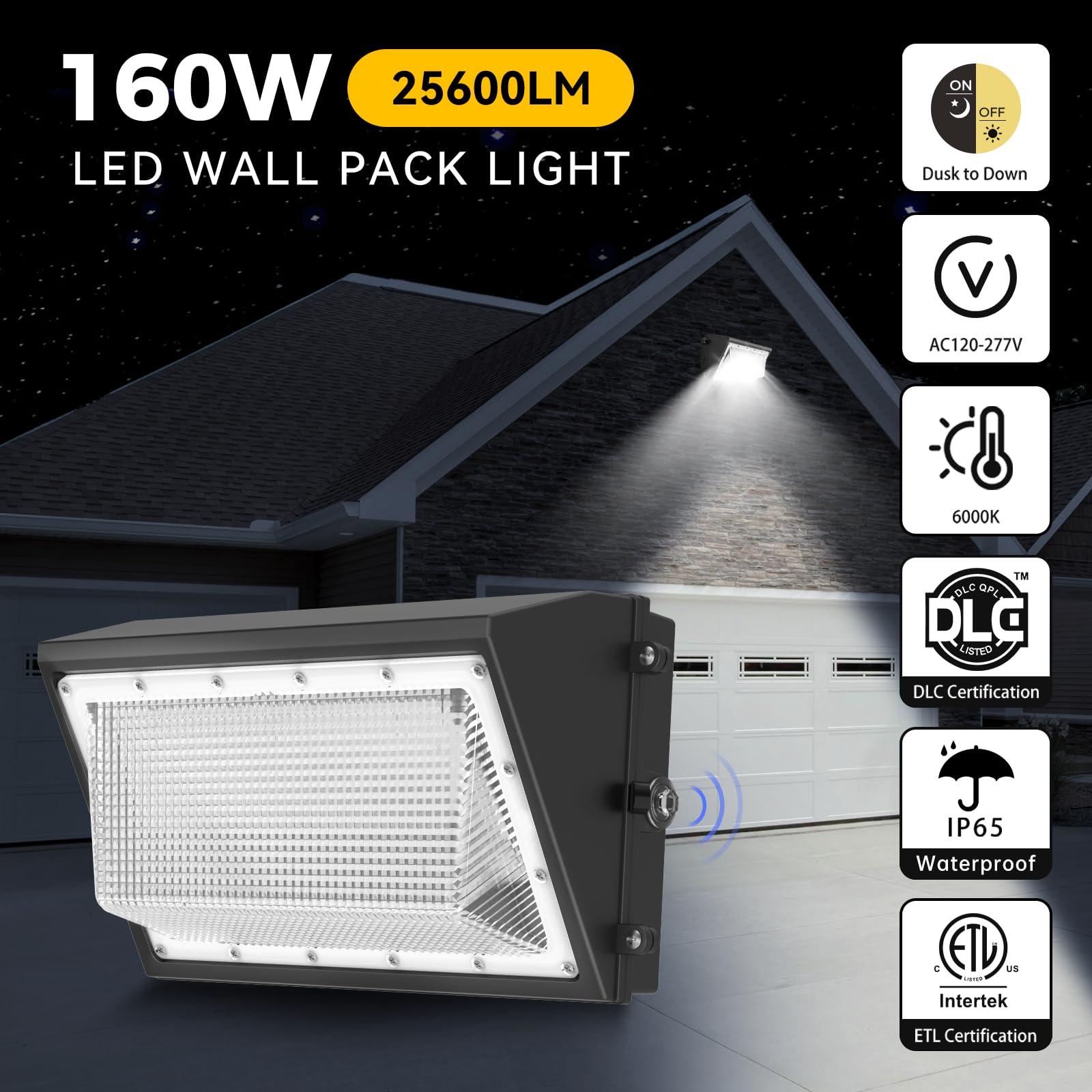 AIKVSXER 160W LED Wall Pack Light - 8 Pack, 25,600LM, Dusk to Dawn, IP65, for Parking Lots, AC120-277V,