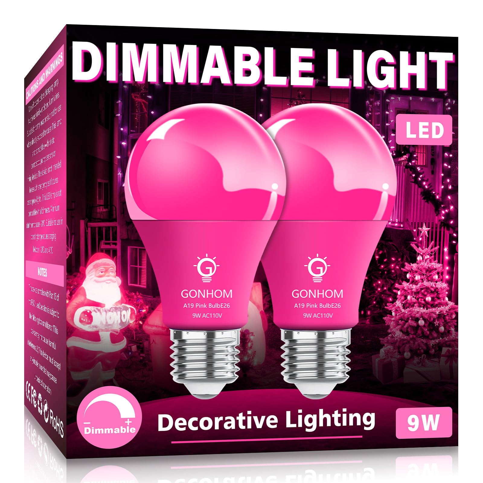 Gonhom 2 Pack Pink Led Light Bulbs, 9W Equivalent To 100W, E26 Base For Party & Holiday