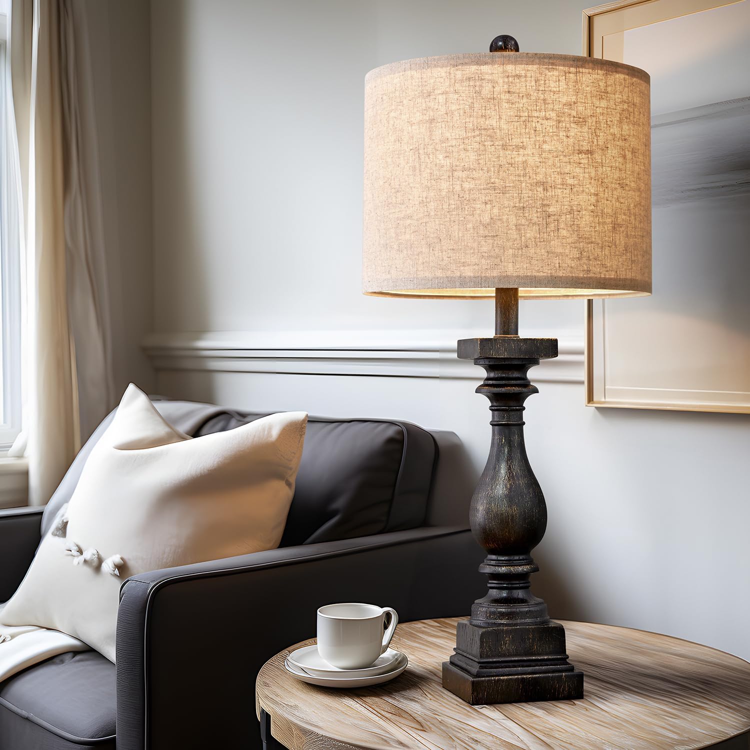 BOBOMOMO Retro Side Table Lamp 27in USB Charging A/C Resin Black 1 Pack Model AMZ-T279BLG-U-1