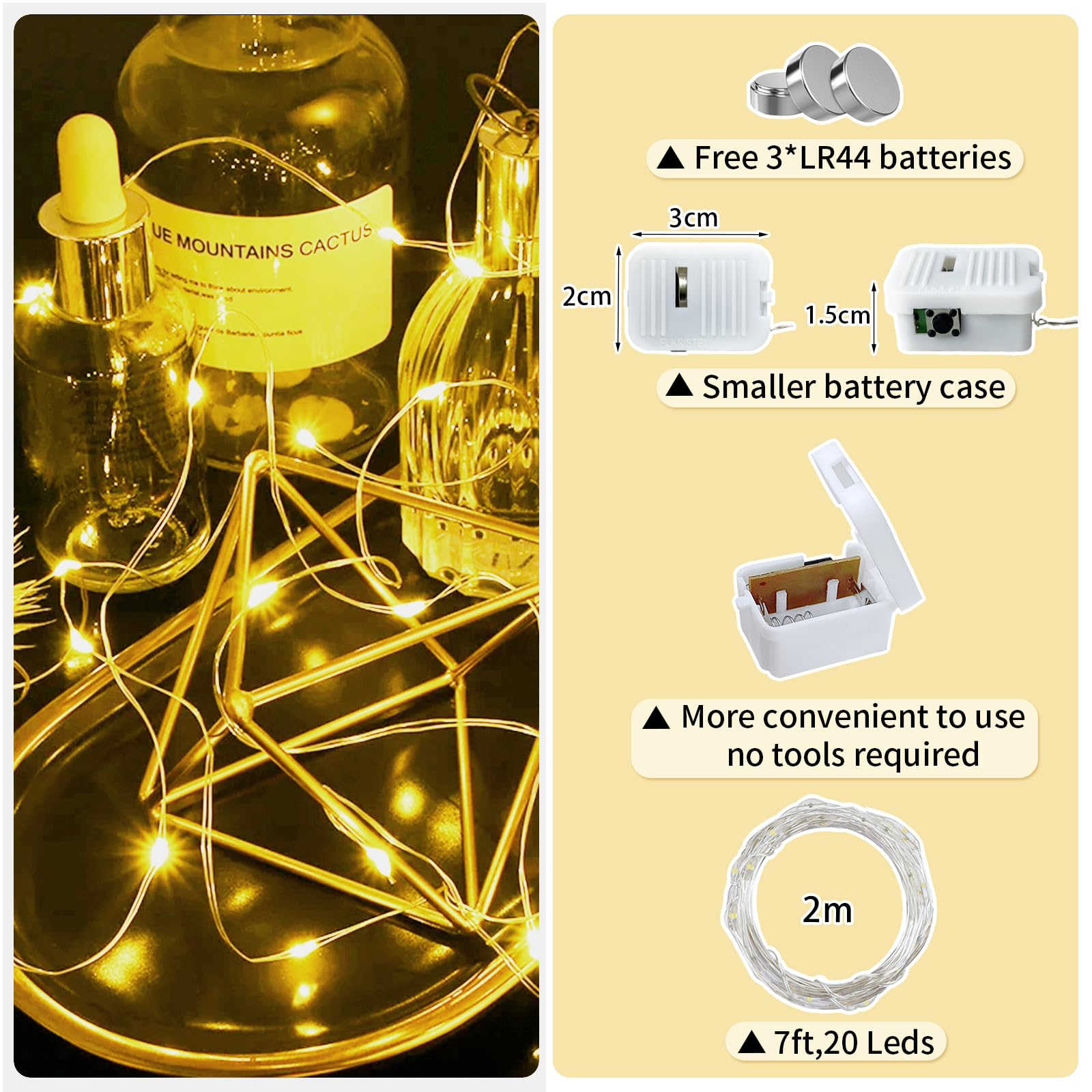 chzk Fairy Lights Battery Operated, 24 Pack 7FT 20 LED Mini String Lights Twinkle Lights for Christmas Helloween Mason Jars Cent