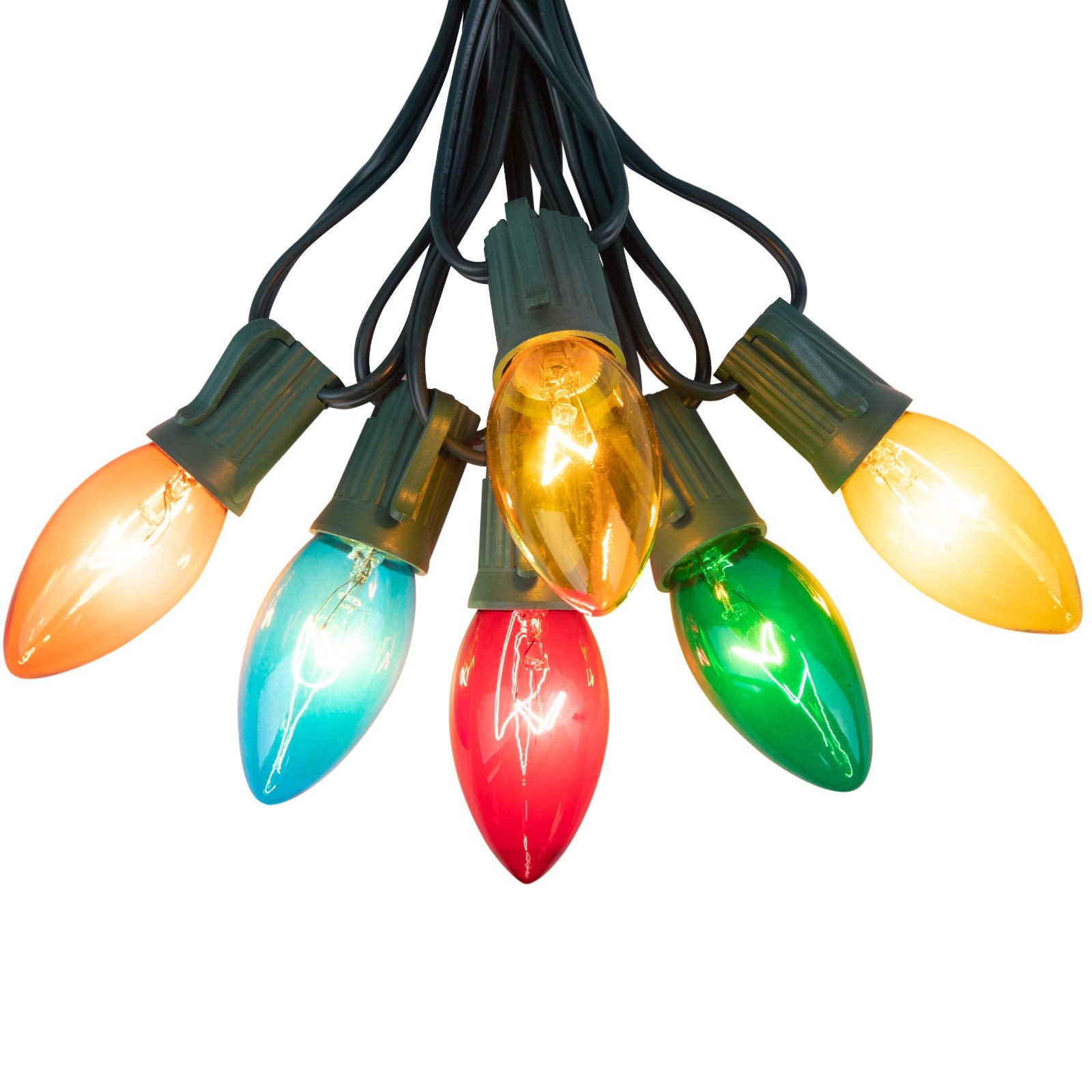 Minetom C9 Bulb String Lights 100FT Multicolor Green Wire E17 Base 100+4 Bulbs Outdoor Christmas Decoration