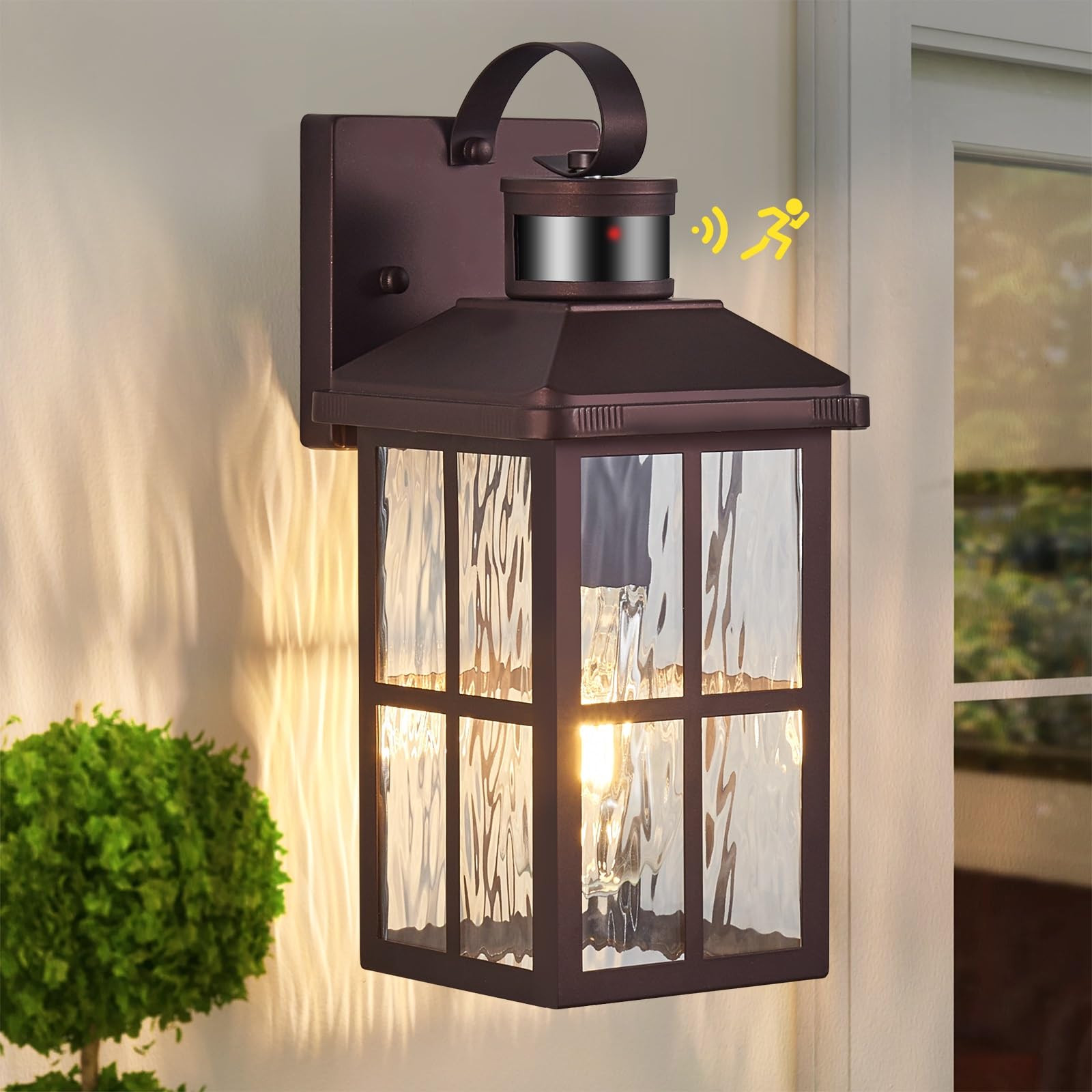 YJXGDIL Motion Sensor Porch Light Dusk to Dawn Outdoor Wall Light Bronze Exterior Lighting Fixtures Modern Outside Wall Mount Co