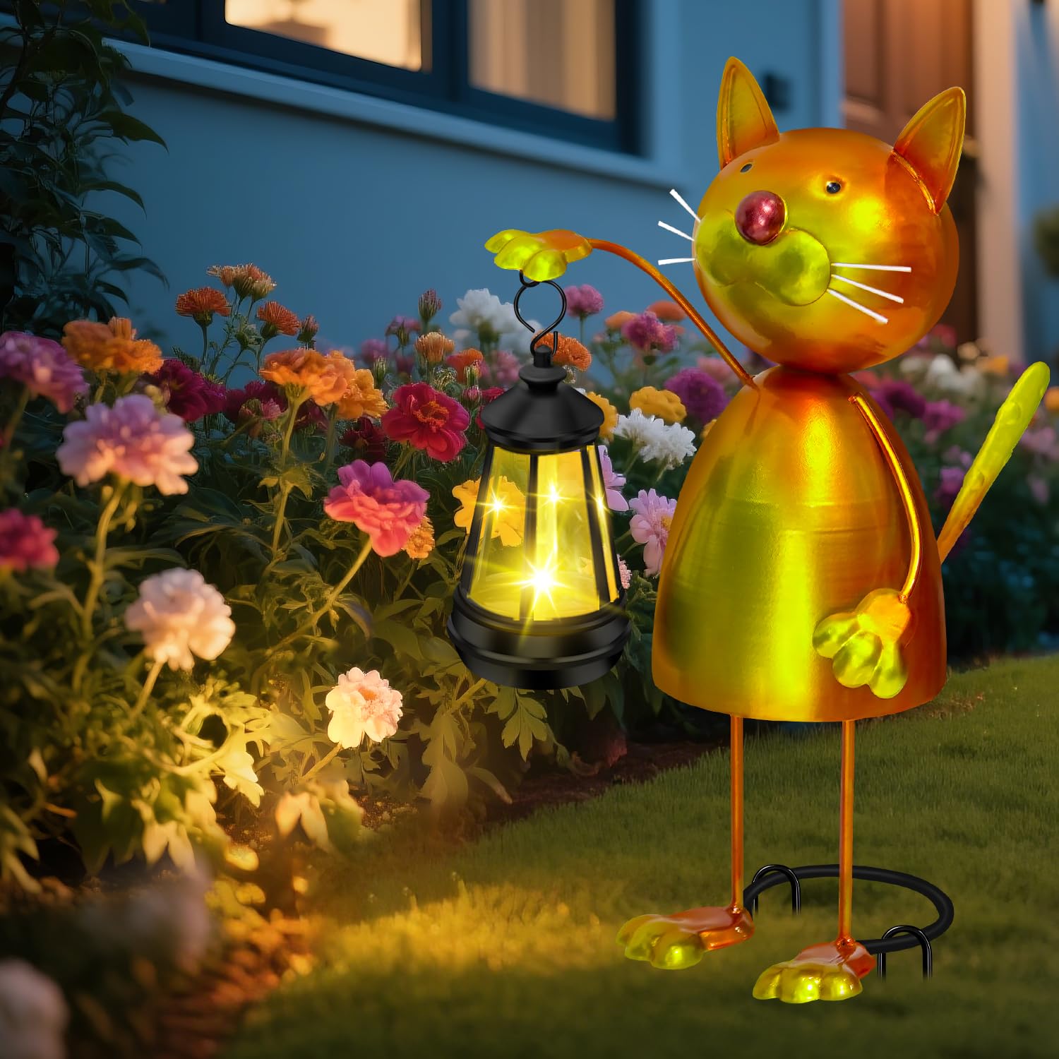 Solar Garden Decor Cat Statue With Solar Lights 13.78In Tall Metal Cat Figurines Decor Birthday Gifts For Women Mom Grandma Decorative Stakes For Yard Art Lawn Porch Patio Outside Decorations