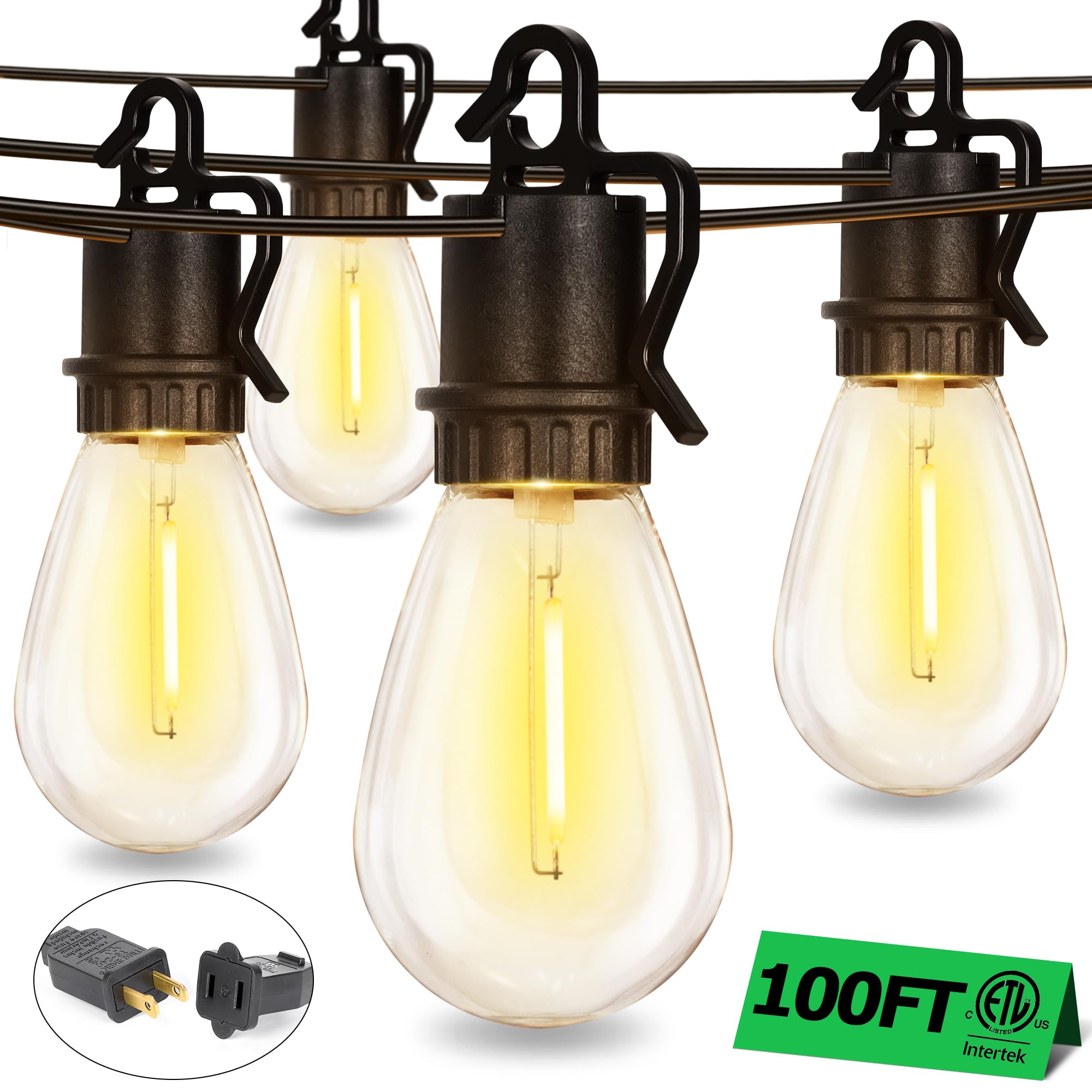 TDLOL Outdoor String Lights, 100FT, 35 Shatterproof Edison Bulbs, Dimmable, IP55 Waterproof, Model GYPC-O32LAU