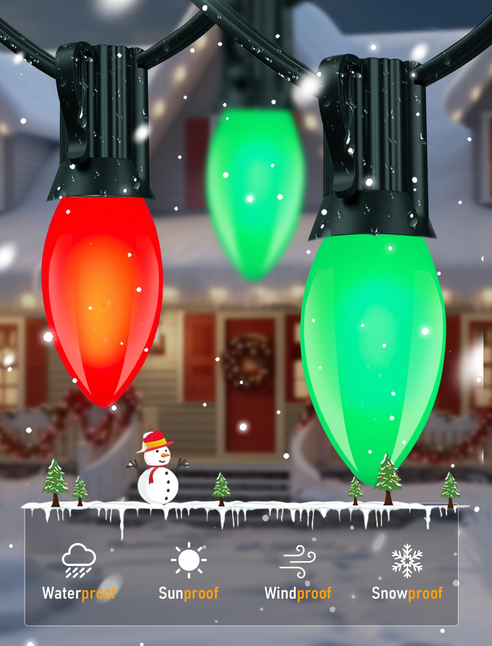 25Ft C9 Led Christmas Lights Outdoor, C9 Red And Green Christmas String Lights With 26 Led Shatterproof Bulb, Hanging Vintage Ch