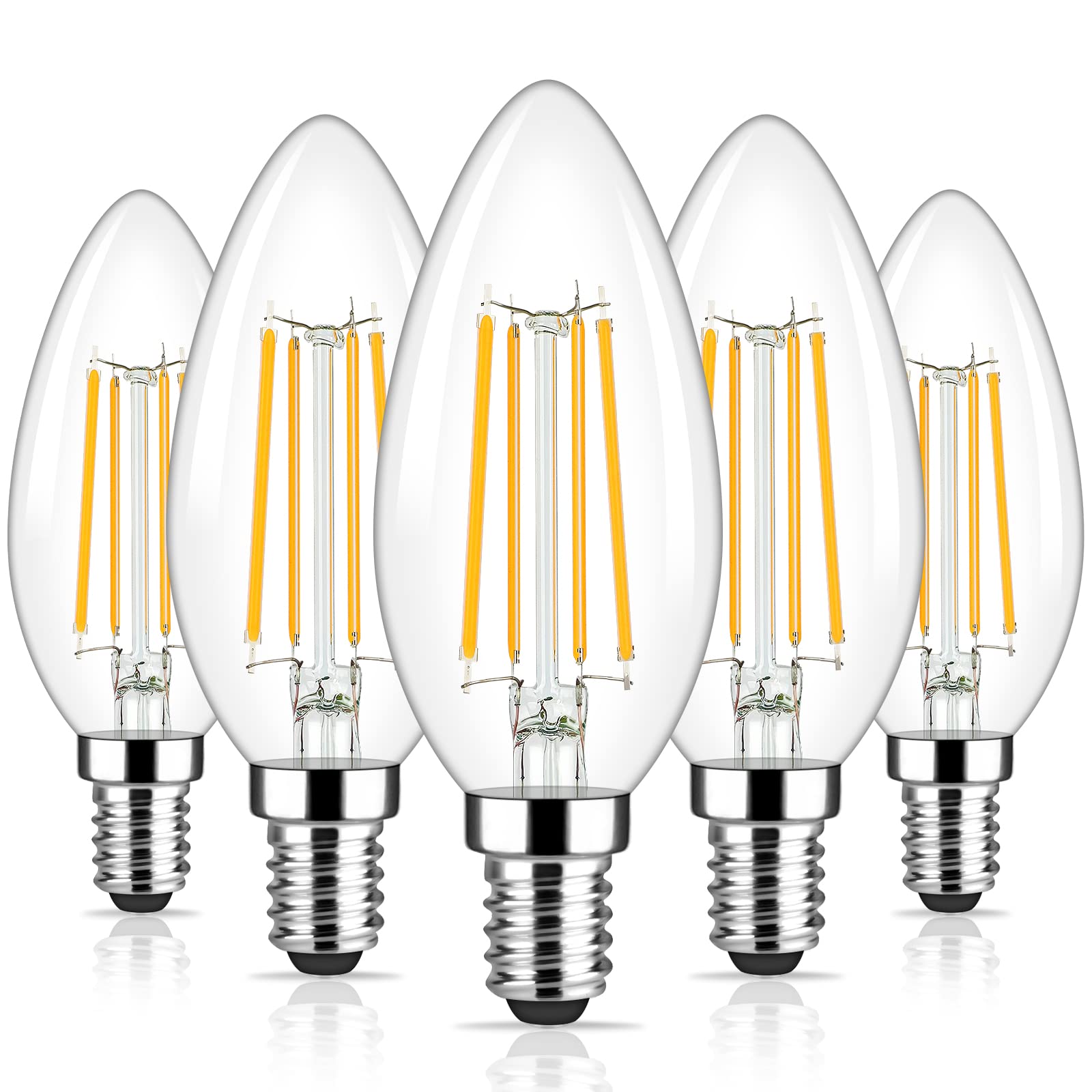Brightever Candelabra E12 LED Light Bulbs 60W Equivalent, 5-Pack B11 6W Chandelier Light Bulbs, 620Lm 2700K Warm White Candle Lightbulbs for Wall Sconce, Clear Glass Non-dimmable