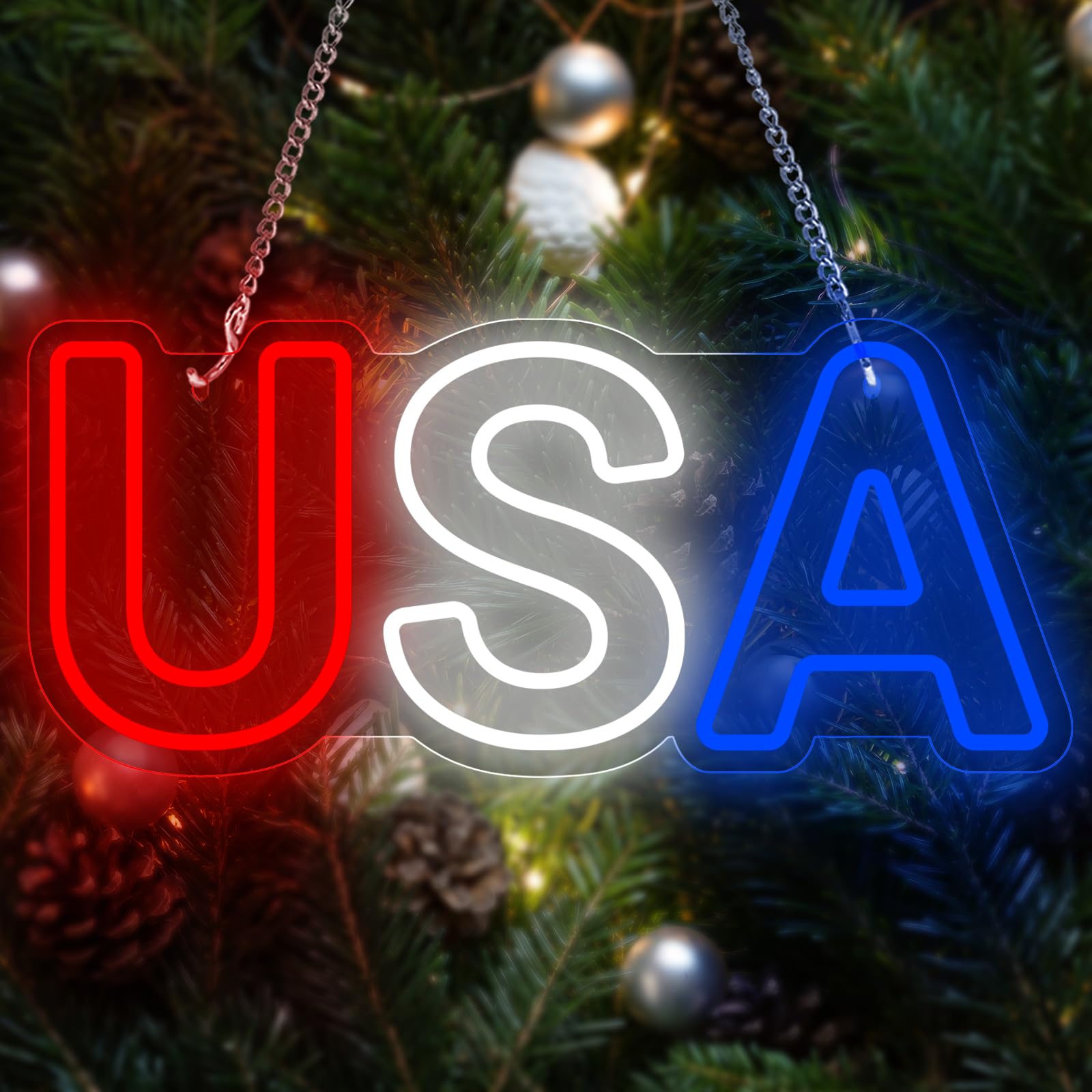 YShengMian Neon Sign for Wall Decor, Dimmable USB Power Light, 15.7in×6.7in, Acrylic, USA Color, Model 001