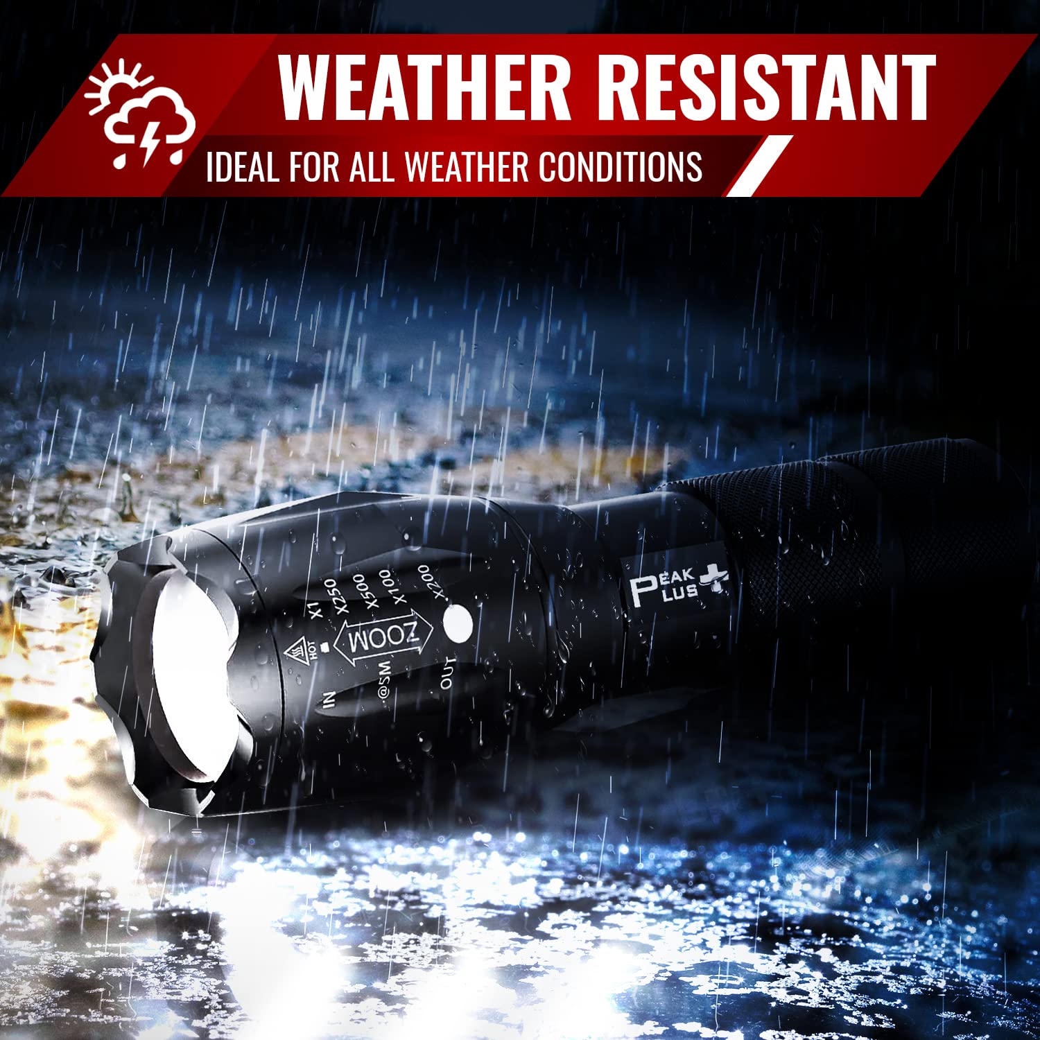 PeakPlus LED Tactical Flashlights, 5 Modes, Zoomable, Aluminum, 3 Pack, Black, Model PPLFX10503P