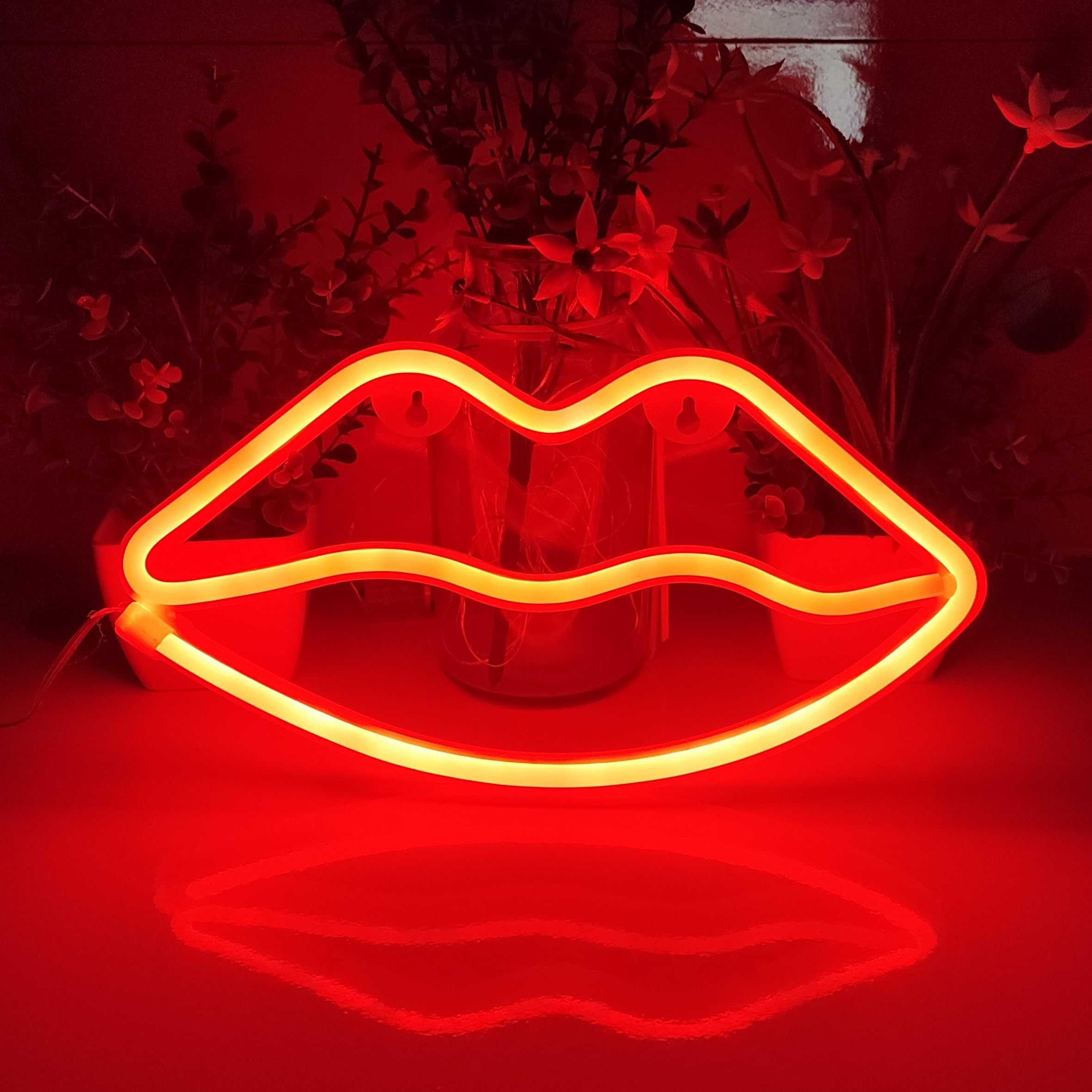JYWJ Lip Neon Sign LED Table Decoration USB/3-AA Battery Powered 10.2inL x 7.9inW Red Model JJ-NEON-06