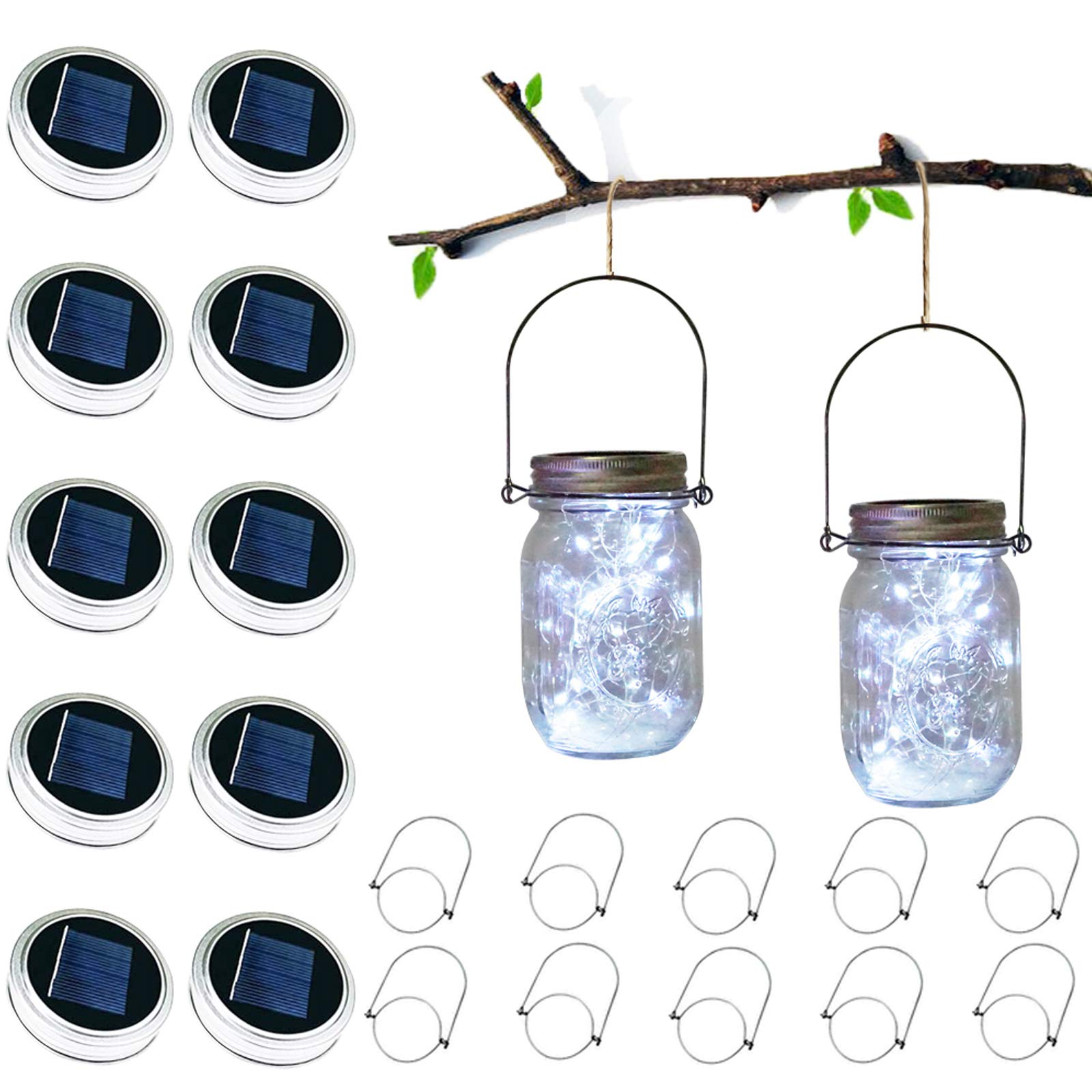 Solar Mason Jar Lid Lights, 10 Pack 30 Led Waterproof Firefly Fairy Lights With Hangers(No Jars), Outdoor Starry String Lights F