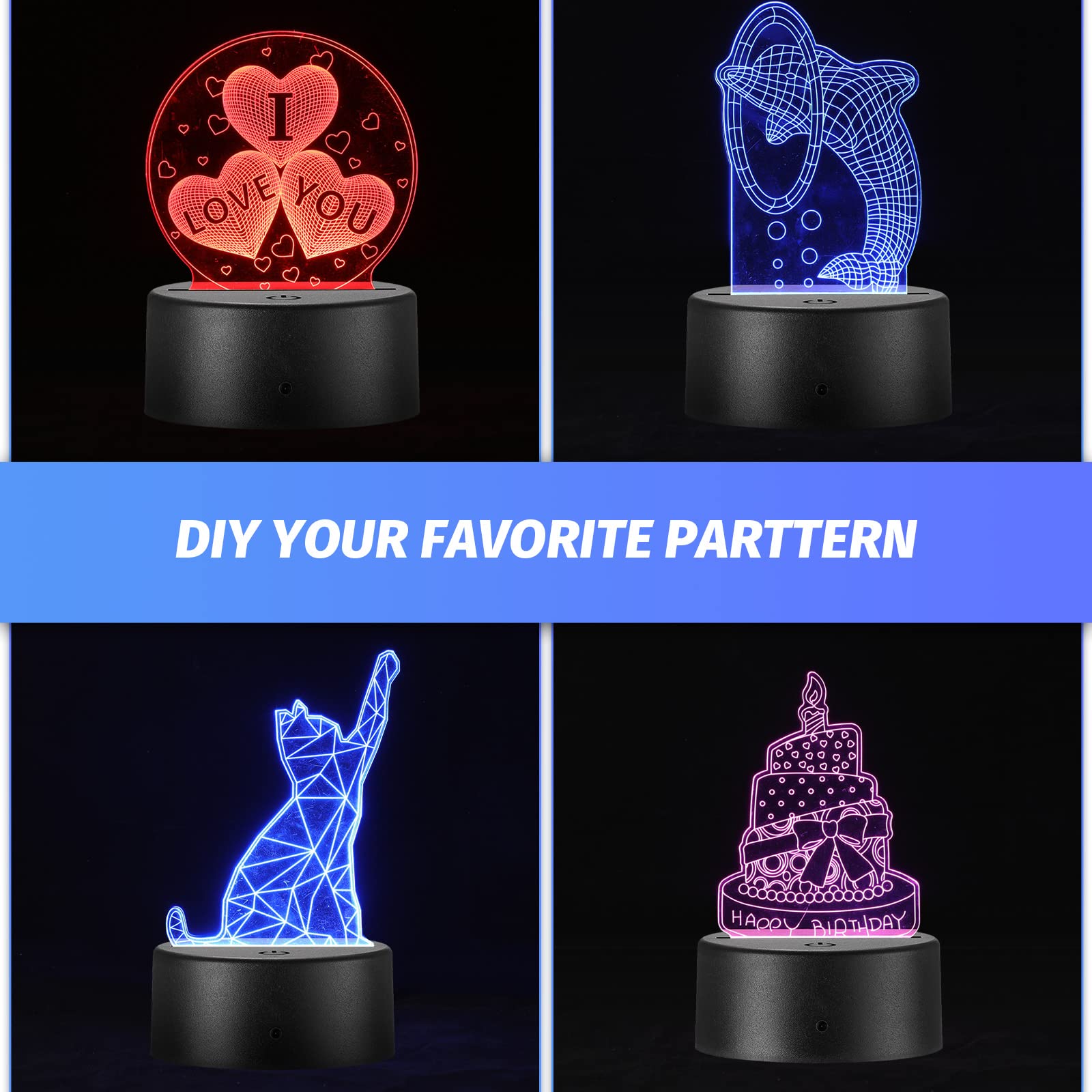 Riakrum Acrylic Lamp Base Set, 12 Clear Acrylic Sheets with 3D LED Light Base, Remote Control, USB Cable, for Restaurant Bar Cafe Decoration