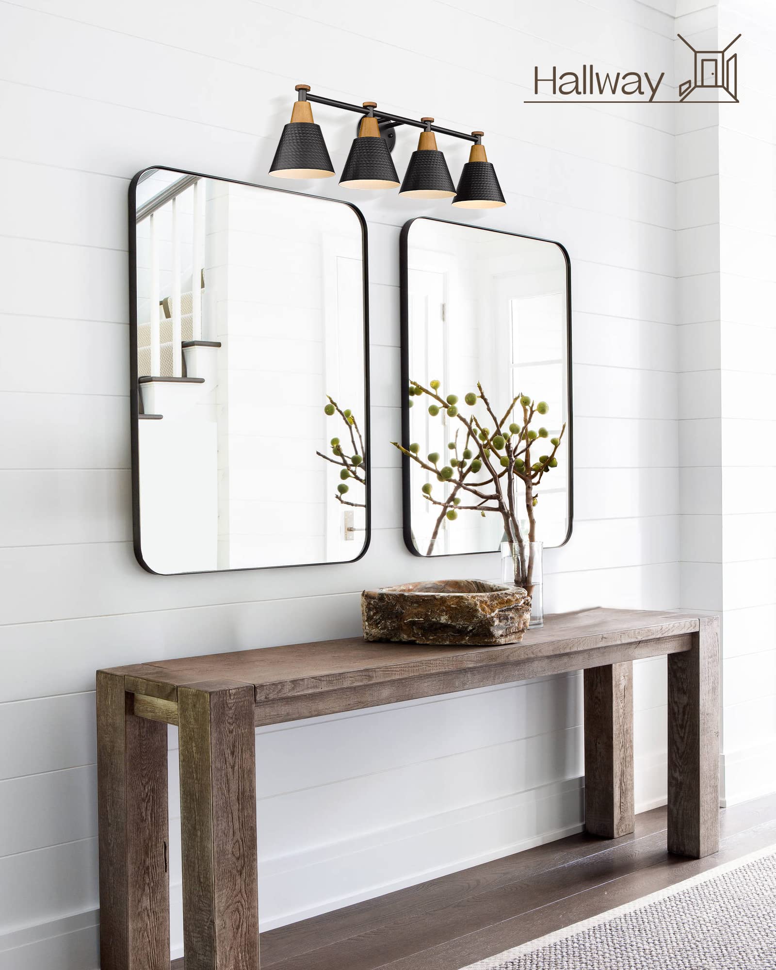 FEMILA 4-Light Bathroom Vanity Light Fixture, Modern Wall Mounted Lamp, Hammered Metal Shade, Black Finish