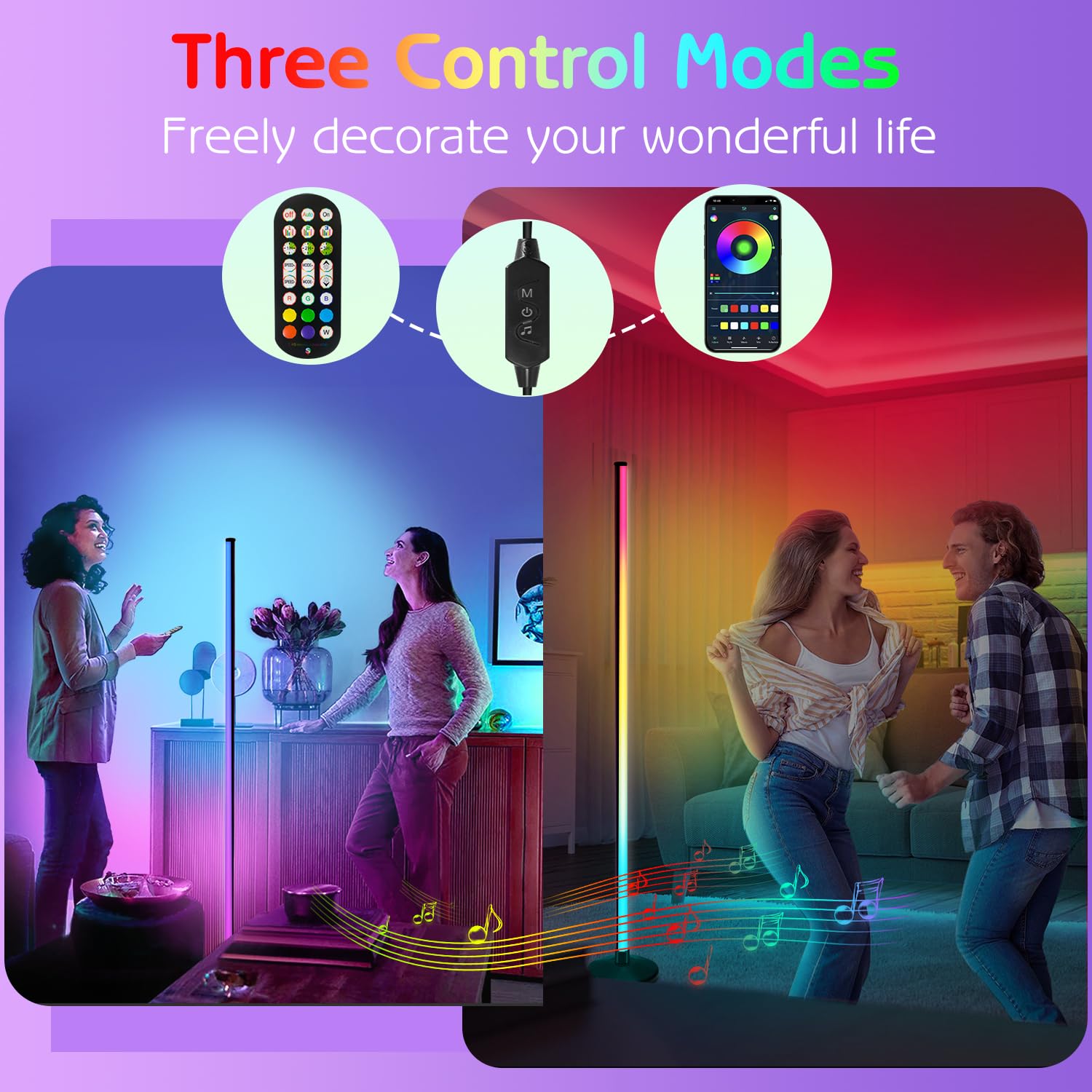 Lansuper Corner Floor Lamp, 65?Mart Rgb Led Corner Lamp With App And Remote Control, 16 Million Colors Changing Led Floor Lamp,6
