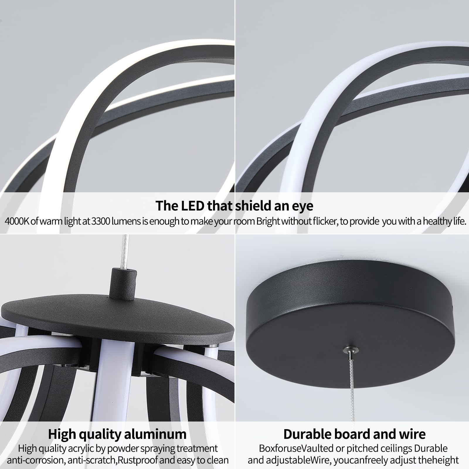 With Light Forward Modern Led Chandelier,Black Adjustable Hanging Chandelier ,Easy To Install, Suitable For Foyer, Dining Room,
