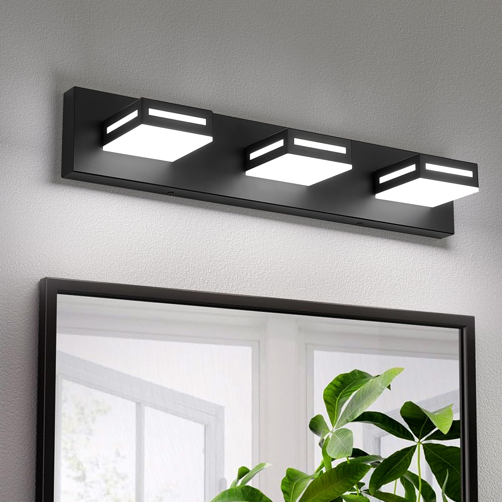 Donrao 24-Inch Black Metal 3-Light LED Bathroom Vanity Light Fixture, Cool White 6000K, Model DY2409200001