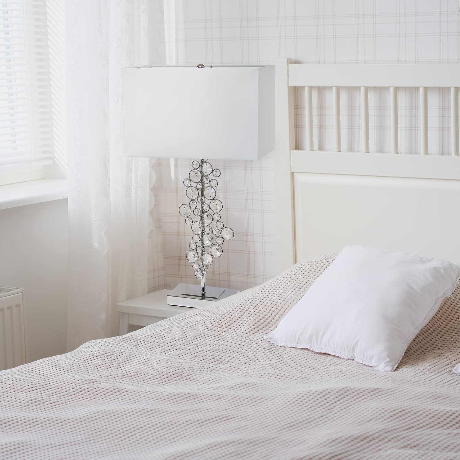 Lalia Home 26.25&quot; Chrome Crystal Table Lamp With White Fabric Shade - Contemporary Glam Decor