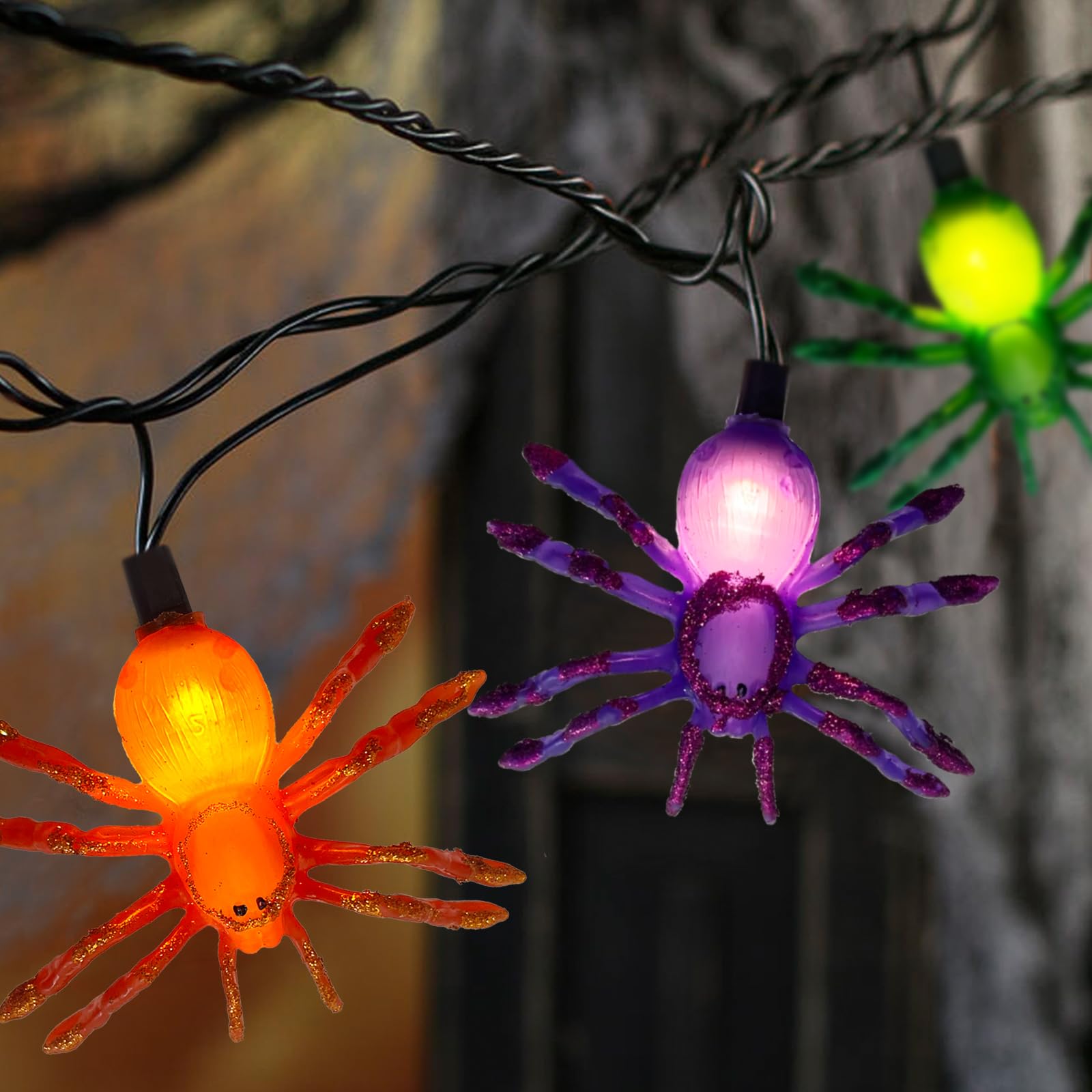 SUNSGNE Halloween Spider String Lights, 8.5Ft Halloween String Light with 10 Spider Lights for Party, Curtain, House, Garden, Ya