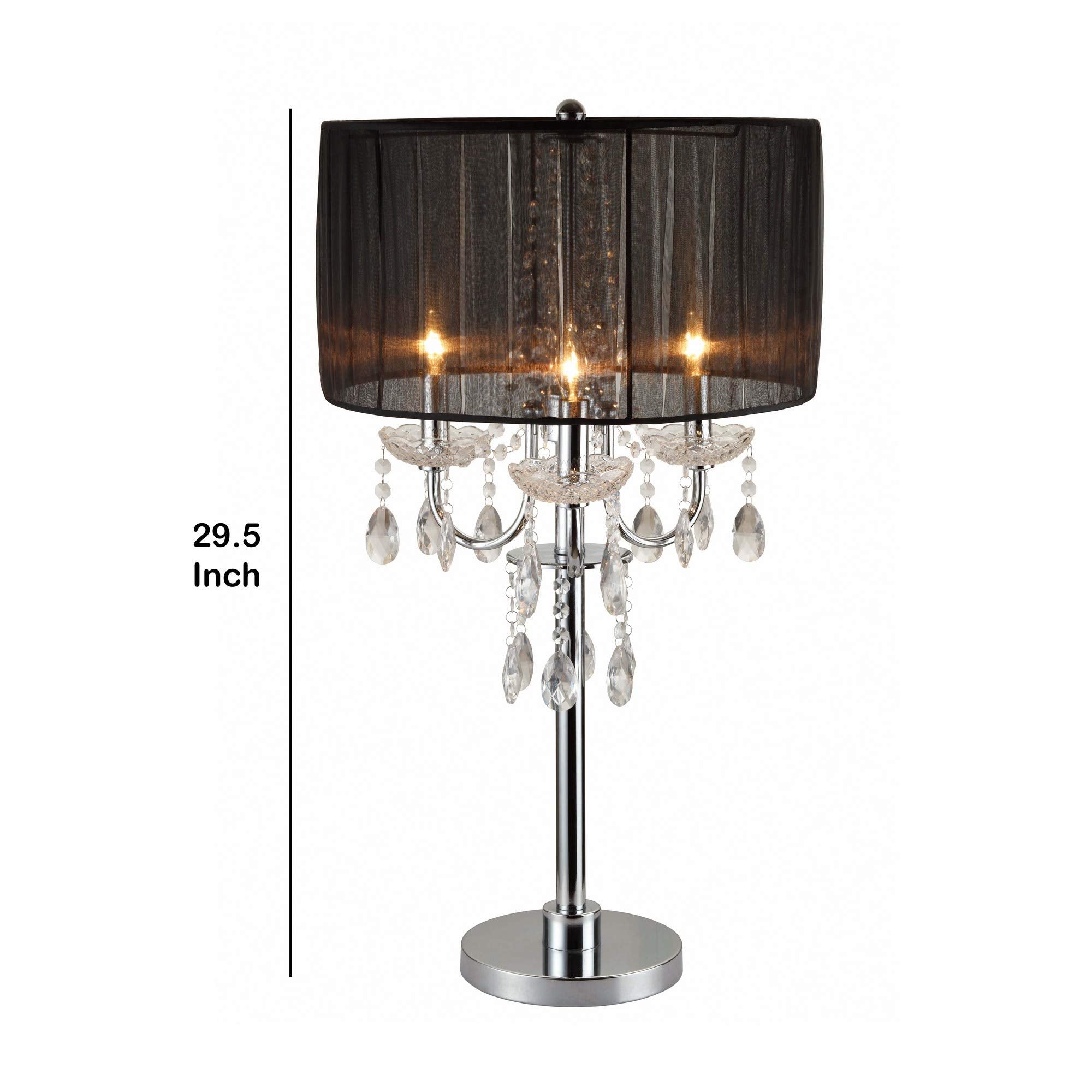 Benjara Metal Chandelier Table Lamp With Crystal Accent, Set Of 2, Black And Silver