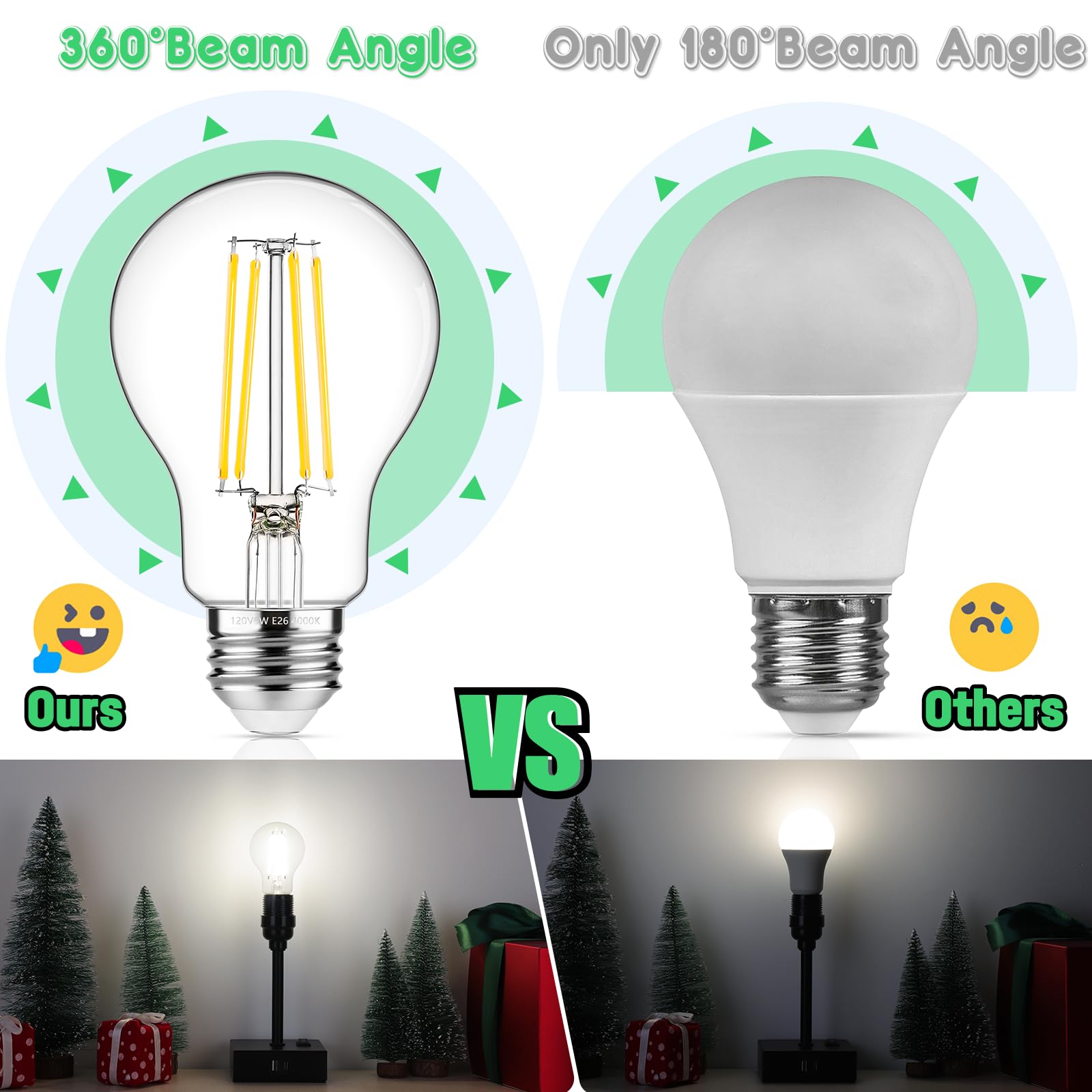 Maxvolador 60W Equivalent E26 Led Filament Light Bulbs, 850Lm Neutral White 4000K Led Edison Bulb, Non-Dimmable 6W A19 Led Bulb Medium Base, 4-Pack