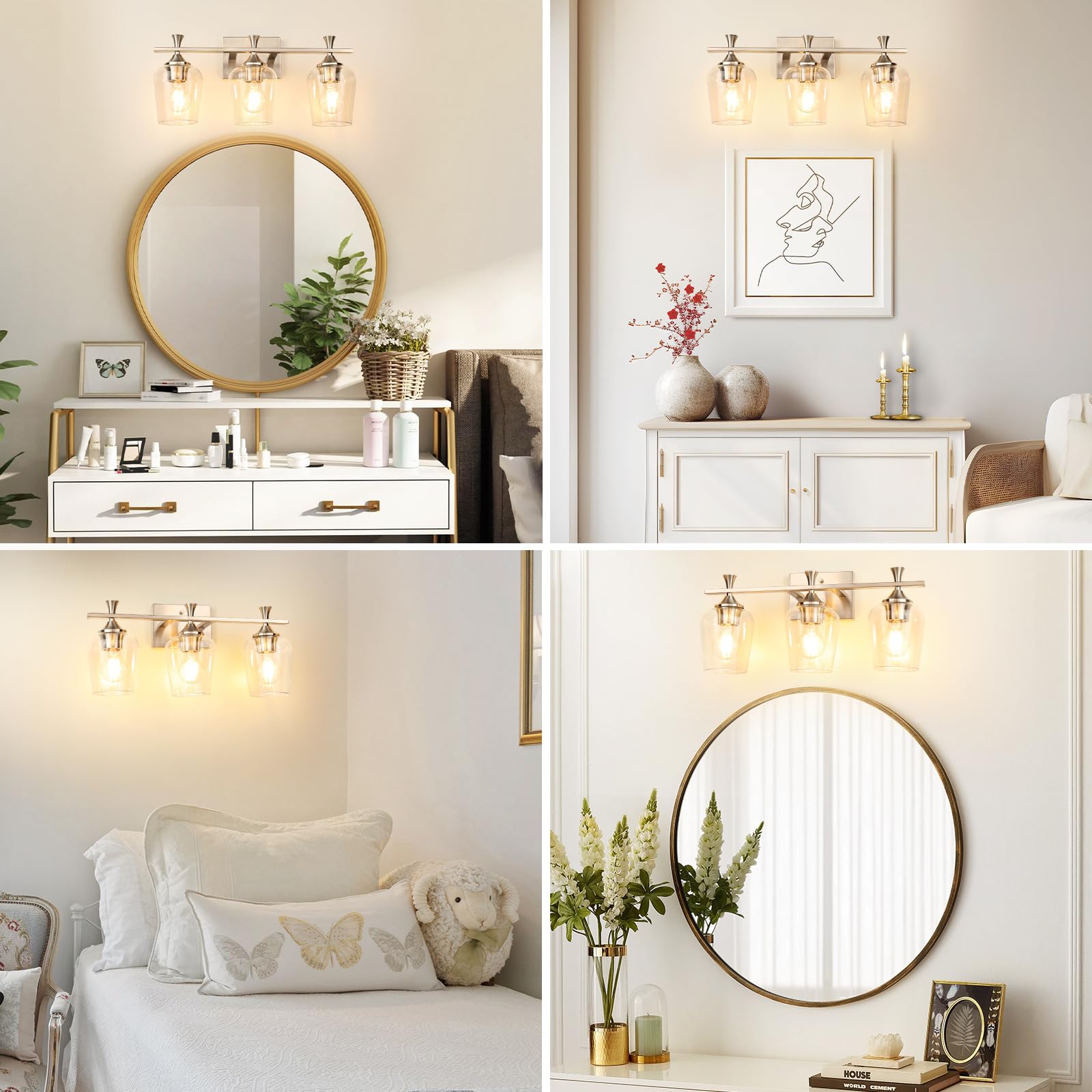 Benaep Chrome Bathroom Vanity Light Fixture, 3-Light Modern Sconce, Glass, Silver, Model: Best Home Finds Flash Deals