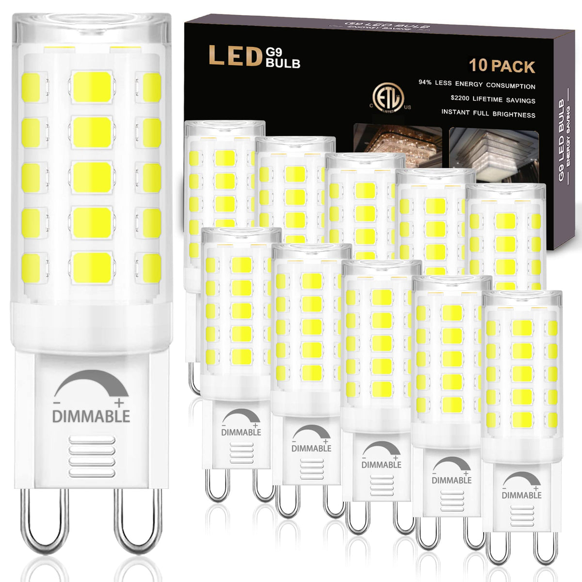 Winshine 10 Pack G9 Led Bulb Dimmable 6000K Daylight 4W, 40Watt G9 Halogen Equivalent G9 Bi Pin Base,T4 Chandelier Lighting No-F